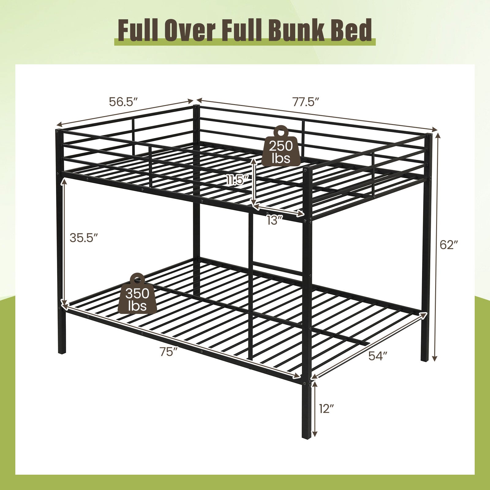 Metal Bunk Bed, Full Over Full, Safety Guardrail, Black Bunk Bed Frame at Gallery Canada