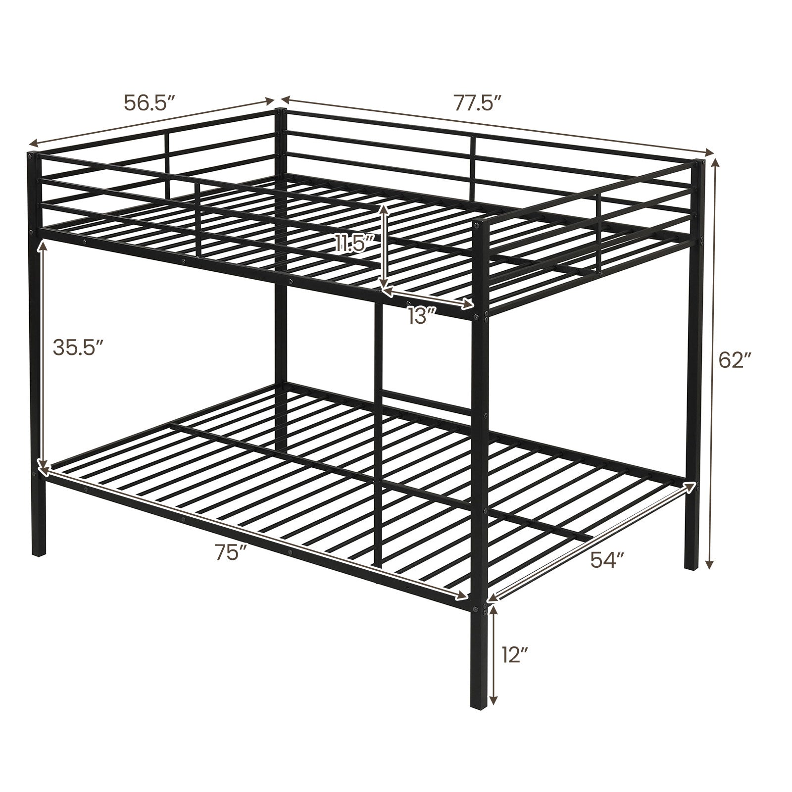 Metal Bunk Bed, Full Over Full, Safety Guardrail, Black Bunk Bed Frame at Gallery Canada