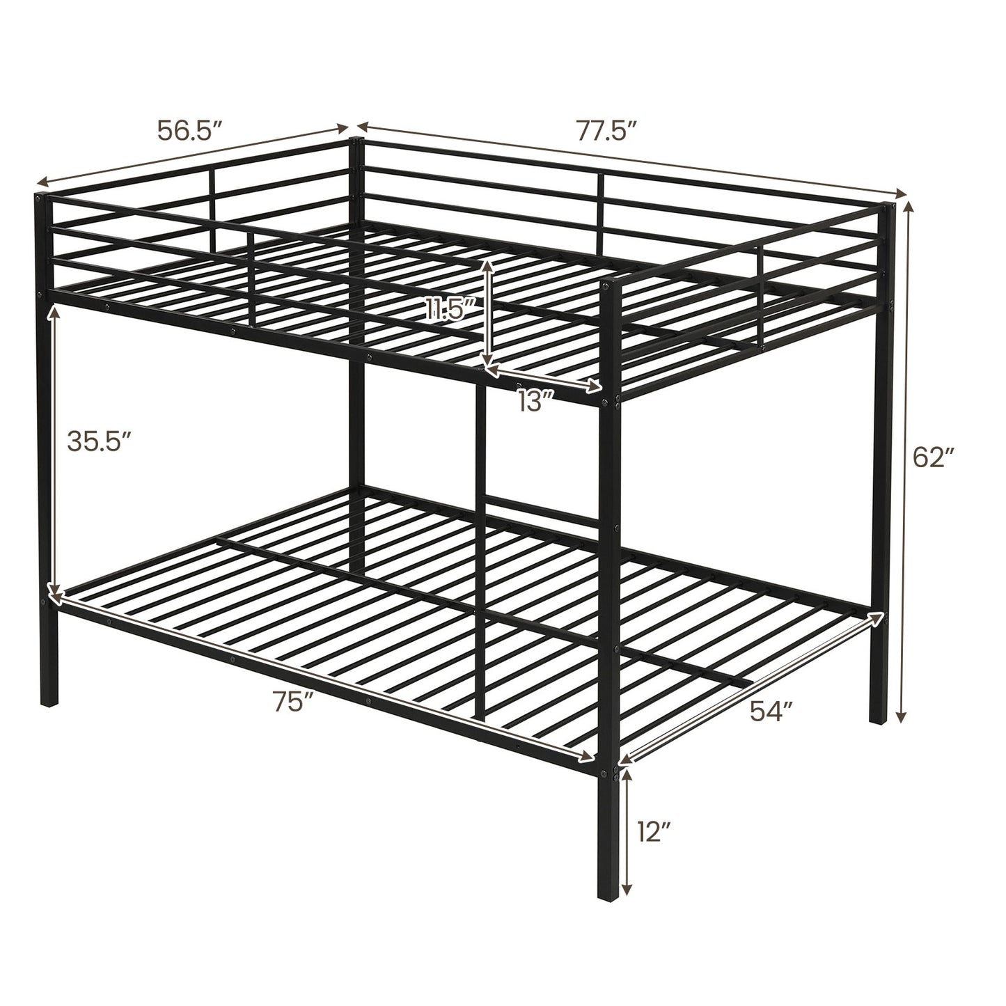 Metal Bunk Bed, Full Over Full, Safety Guardrail, Black Bunk Bed Frame at Gallery Canada
