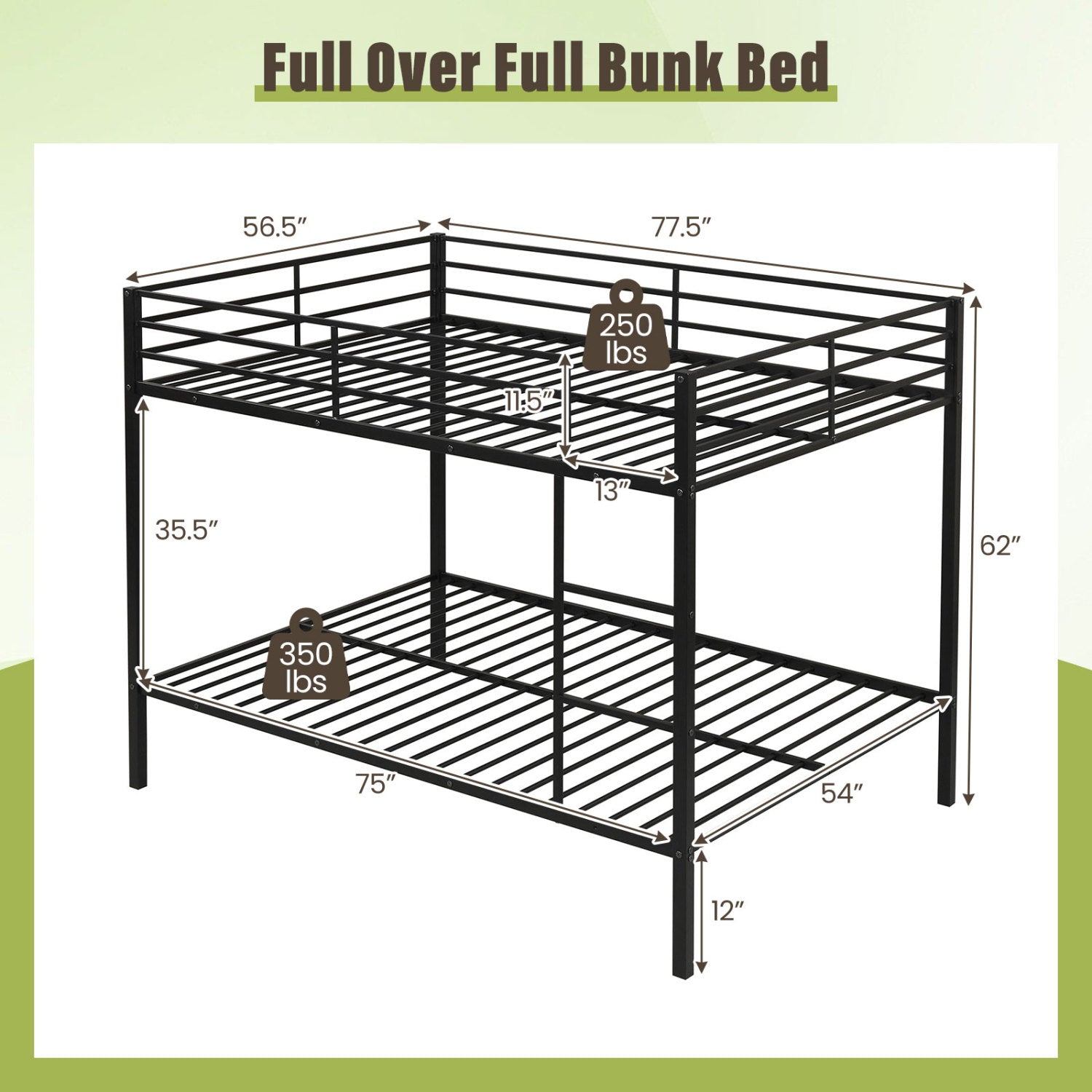 Metal Bunk Bed, Full Over Full, Safety Guardrail, Black Bunk Bed Frame at Gallery Canada