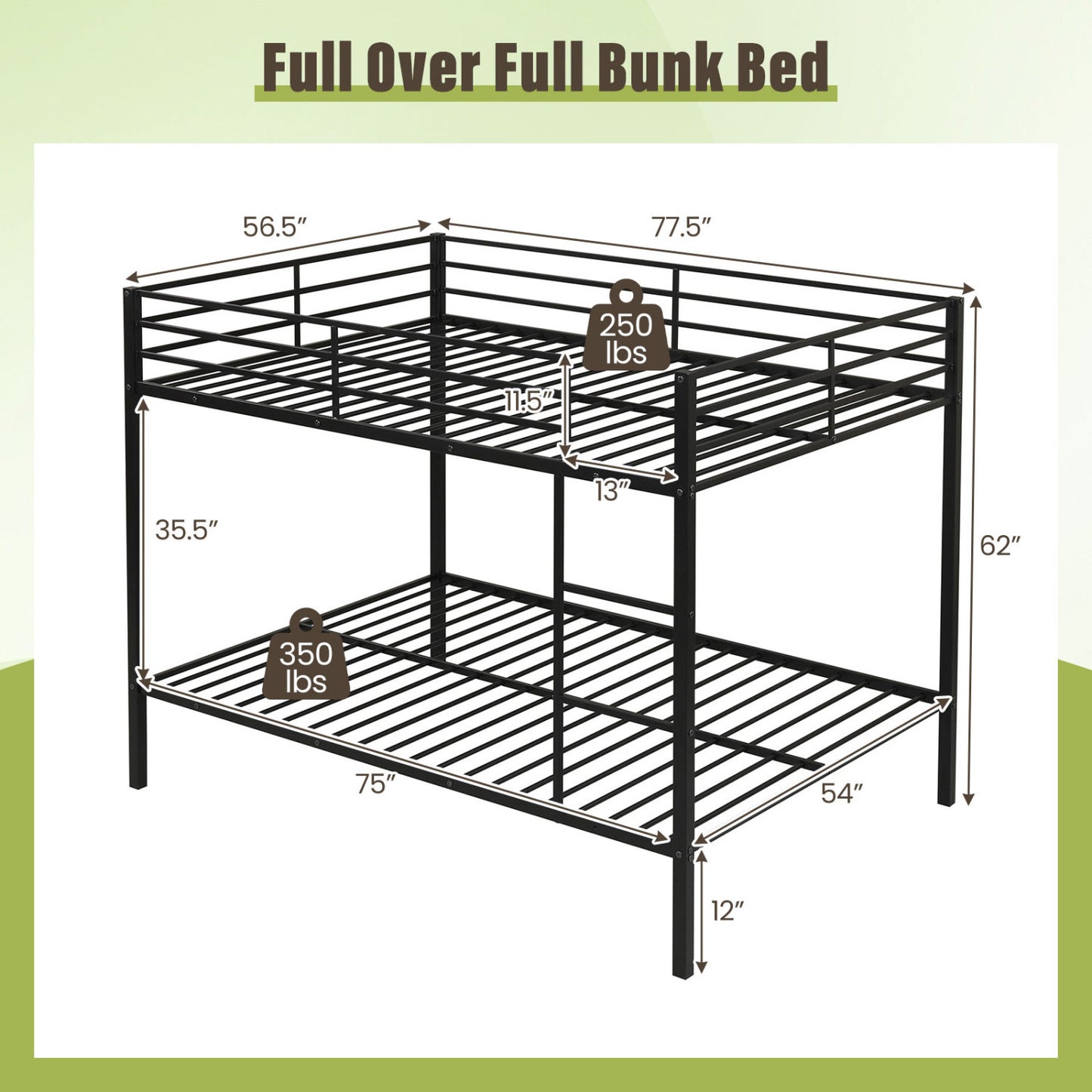 Metal Bunk Bed, Full Over Full, Safety Guardrail, Black Bunk Bed Frame at Gallery Canada