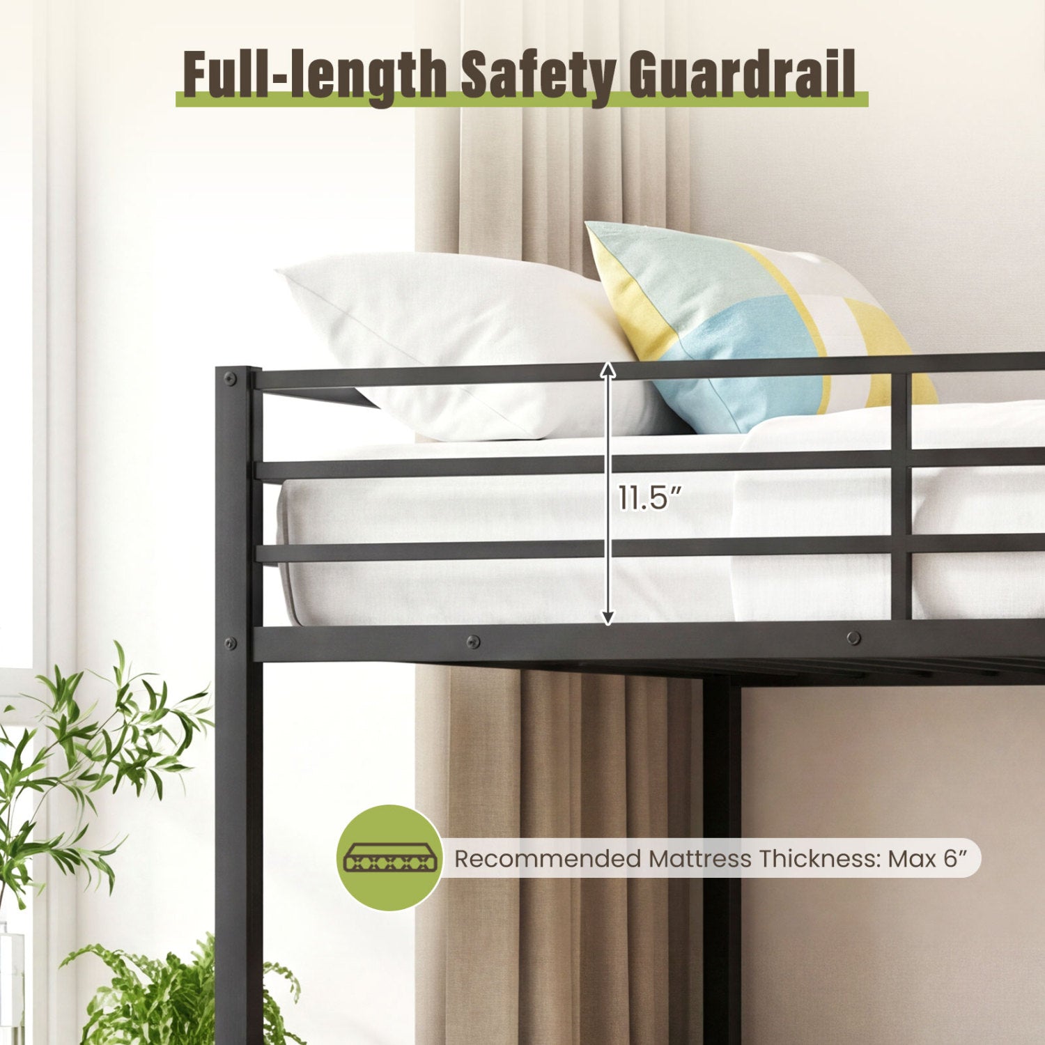 Metal Bunk Bed, Full Over Full, Safety Guardrail, Black Bunk Bed Frame at Gallery Canada