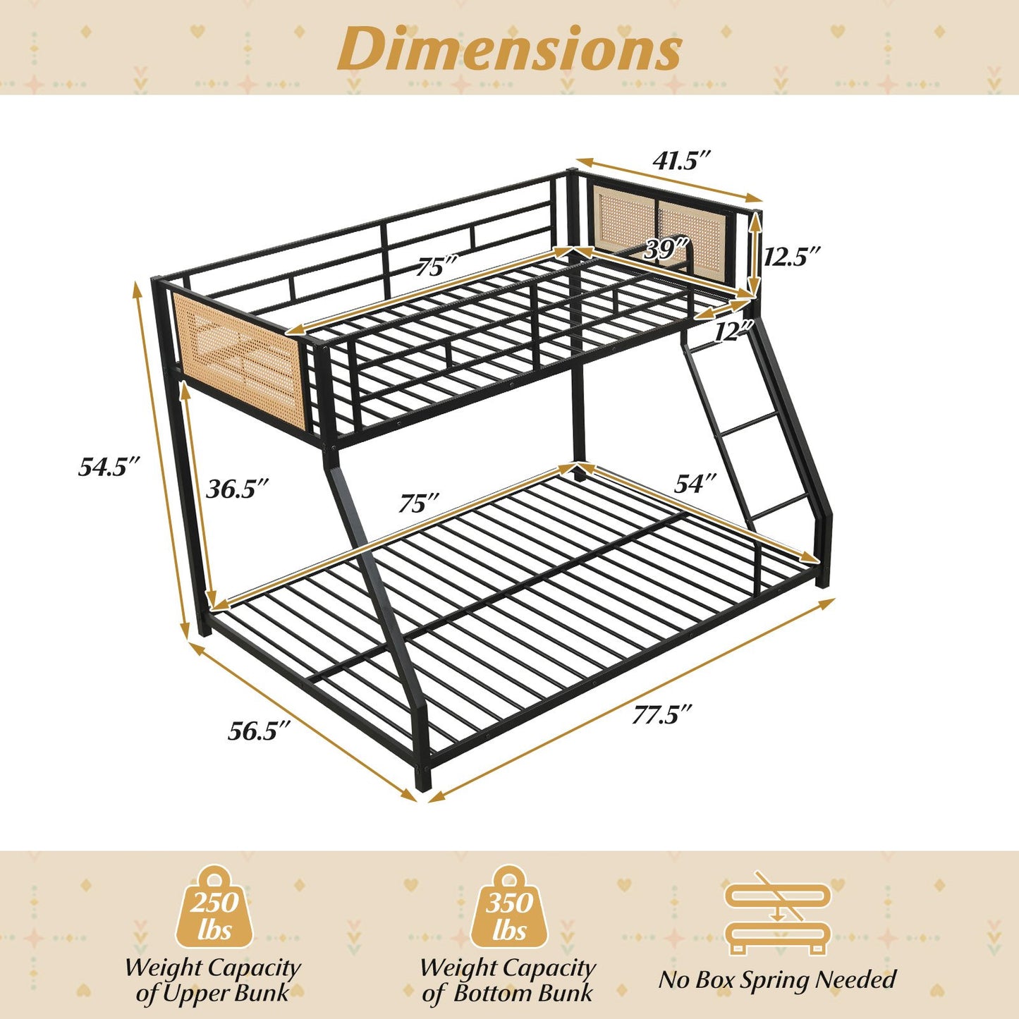 Metal Bunk Bed Twin Over Full with Full Length Safety Guardrail and Ramp Ladder, Black Toddler Beds at Gallery Canada