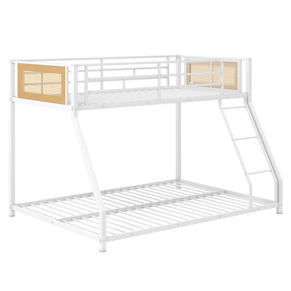 Metal Bunk Bed Twin Over Full with Full Length Safety Guardrail and Ramp Ladder, White Toddler Beds White at Gallery Canada