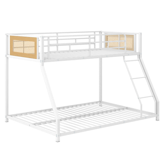 Metal Bunk Bed Twin Over Full with Full Length Safety Guardrail and Ramp Ladder, White Toddler Beds White at Gallery Canada