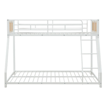 Metal Bunk Bed Twin Over Full with Full Length Safety Guardrail and Ramp Ladder, White Toddler Beds at Gallery Canada