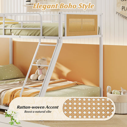 Metal Bunk Bed Twin Over Full with Full Length Safety Guardrail and Ramp Ladder, White Toddler Beds at Gallery Canada