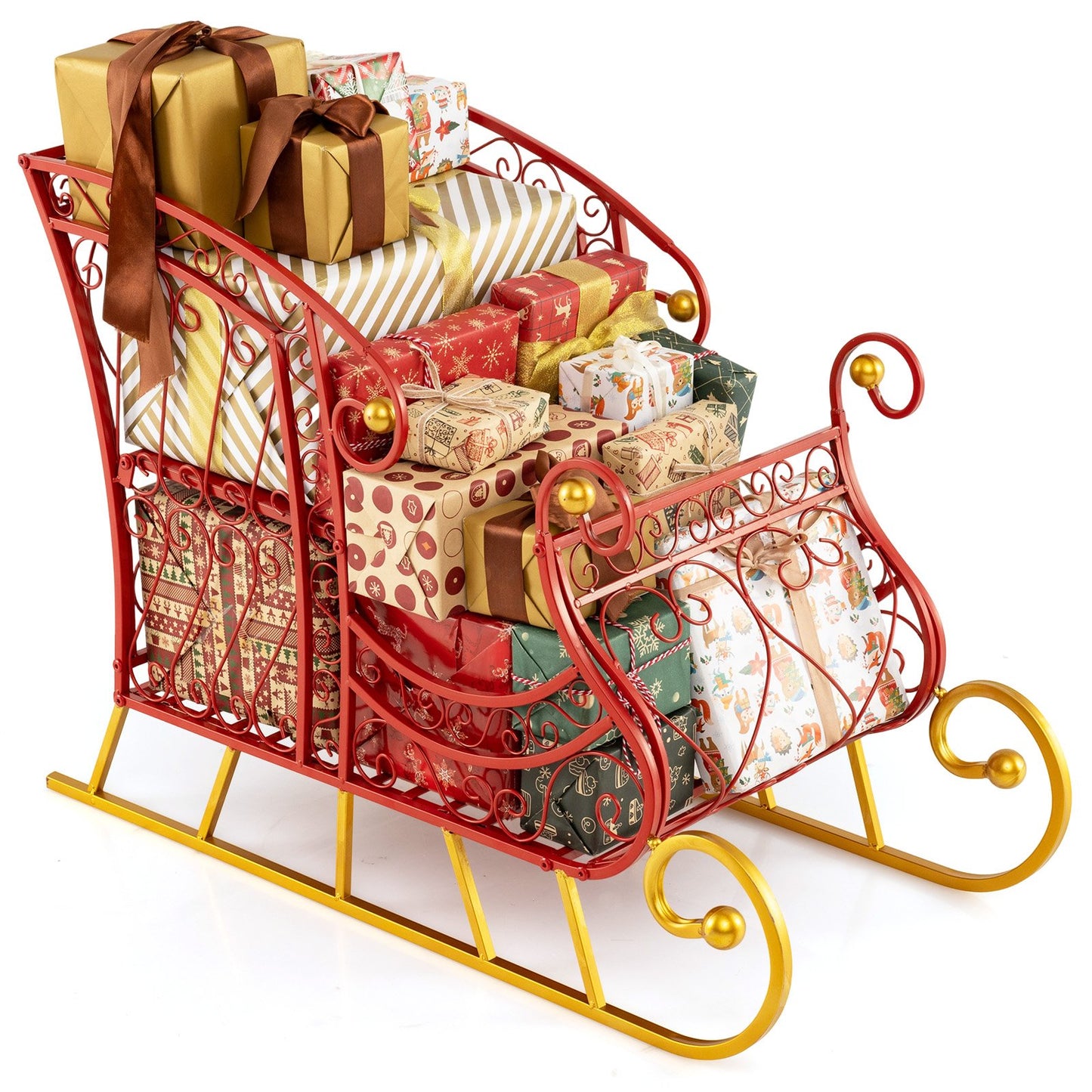 Metal Christmas Santa Sleigh Basket 2-Tier Xmas Santa's Gift Storage Sleigh Christmas Decor & Accessories at Gallery Canada