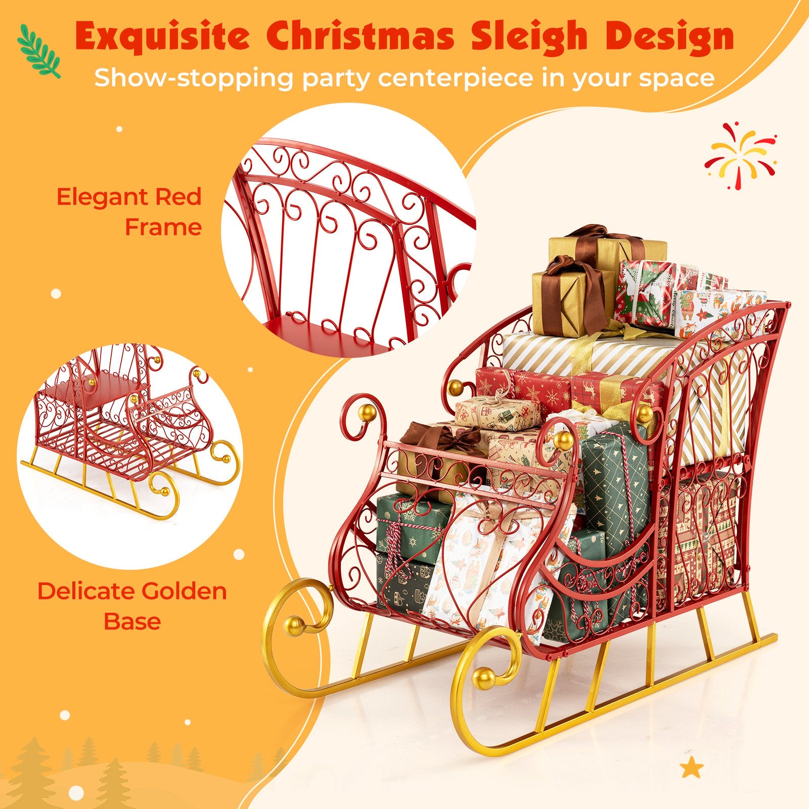 Metal Christmas Santa Sleigh Basket 2-Tier Xmas Santa's Gift Storage Sleigh Christmas Decor & Accessories at Gallery Canada