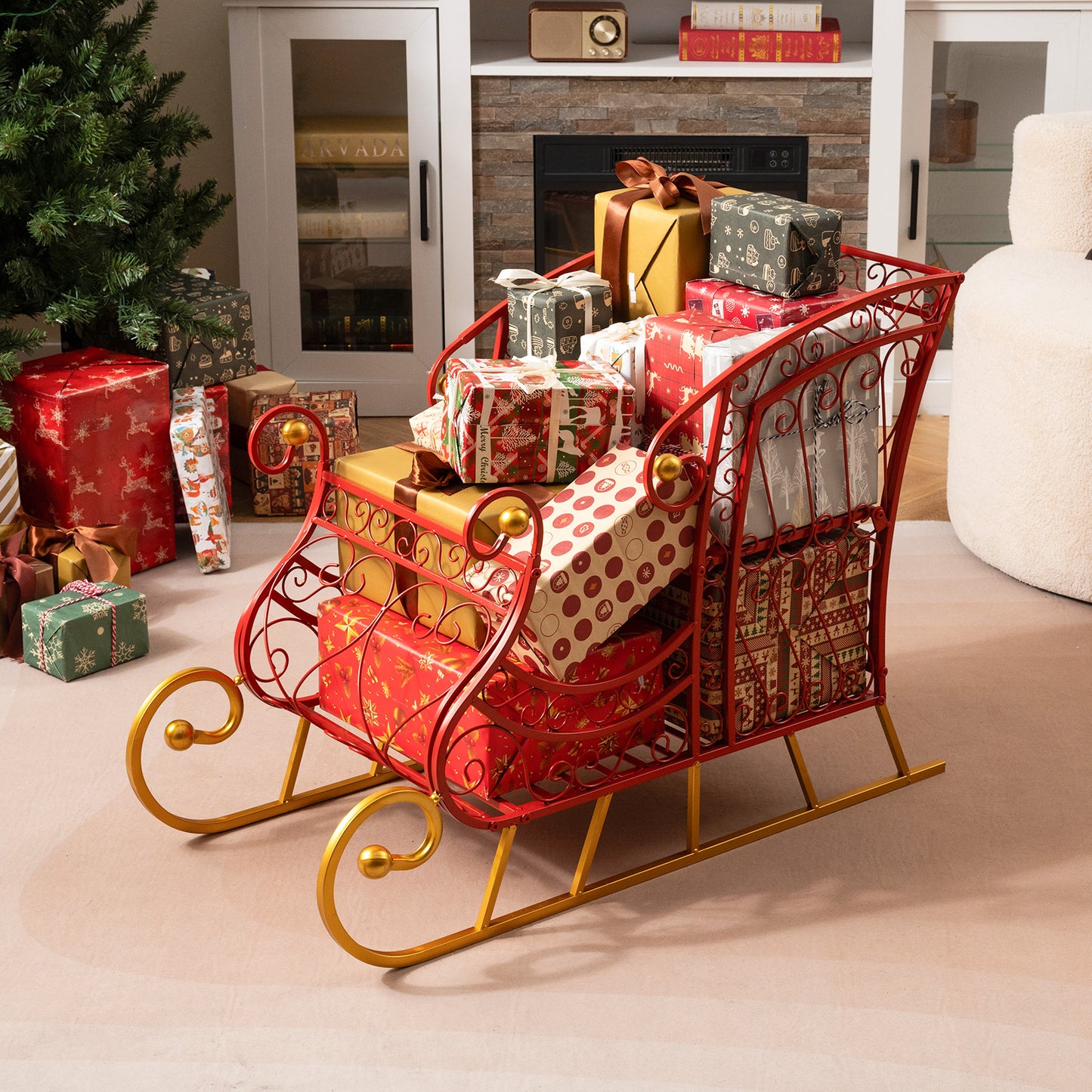 Metal Christmas Santa Sleigh Basket, 2-Tier Xmas Gift Storage Christmas Decor & Accessories at Gallery Canada