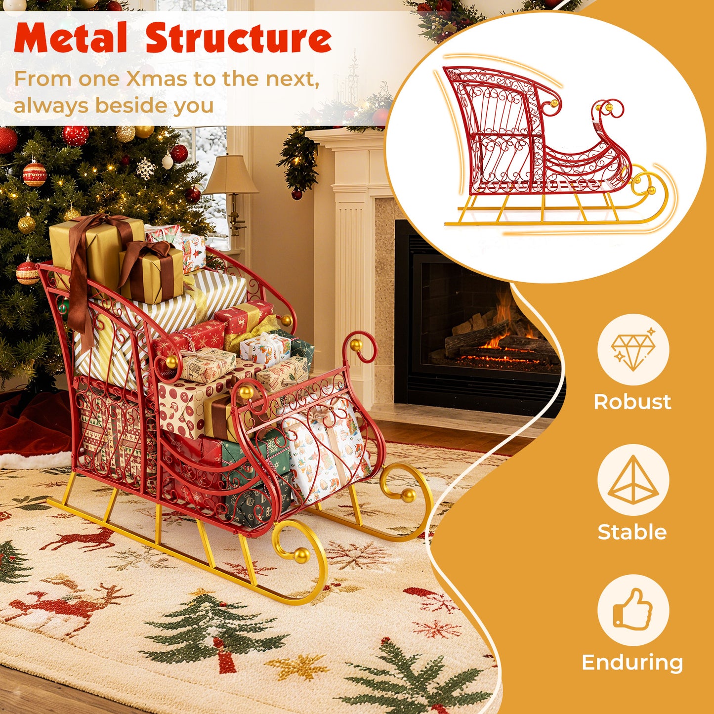 Metal Christmas Santa Sleigh Basket, 2-Tier Xmas Gift Storage Christmas Decor & Accessories at Gallery Canada