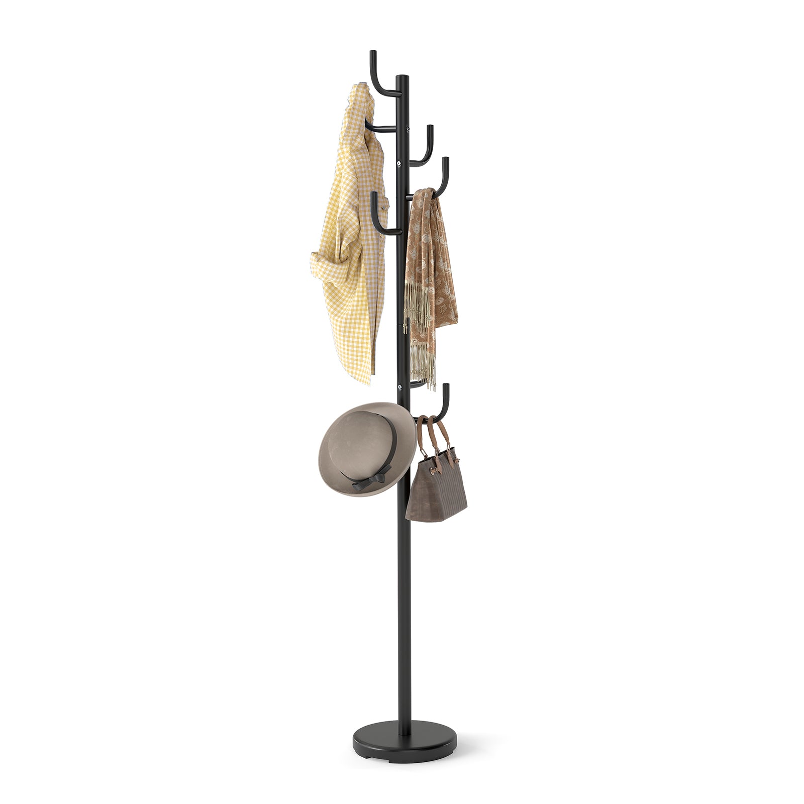 Metal Coat Rack Stand, 8 Sturdy Hooks, Metal Base, Black Coat Racks & Hall Trees at Gallery Canada