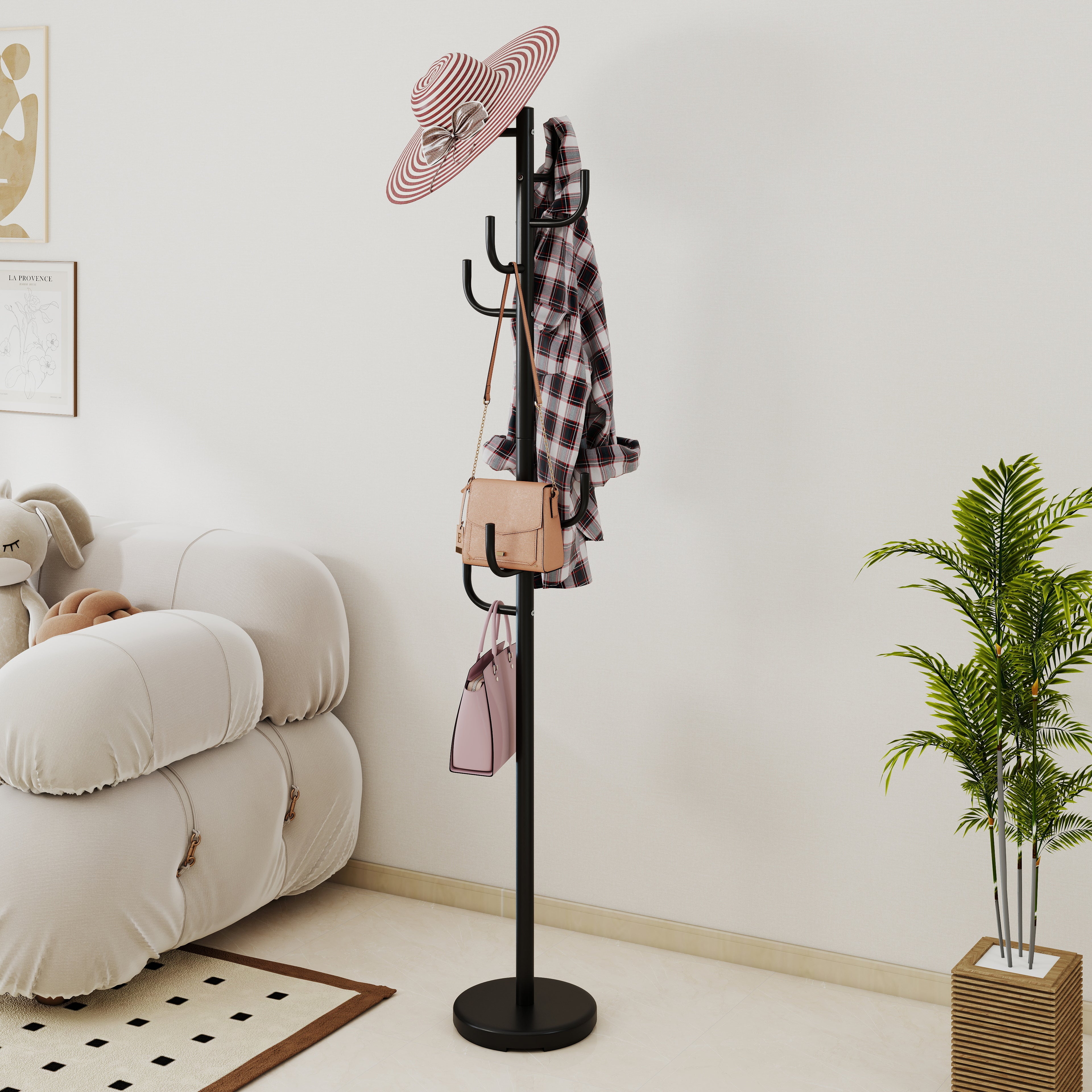Metal Coat Rack Stand, 8 Sturdy Hooks, Metal Base, Black Coat Racks & Hall Trees at Gallery Canada