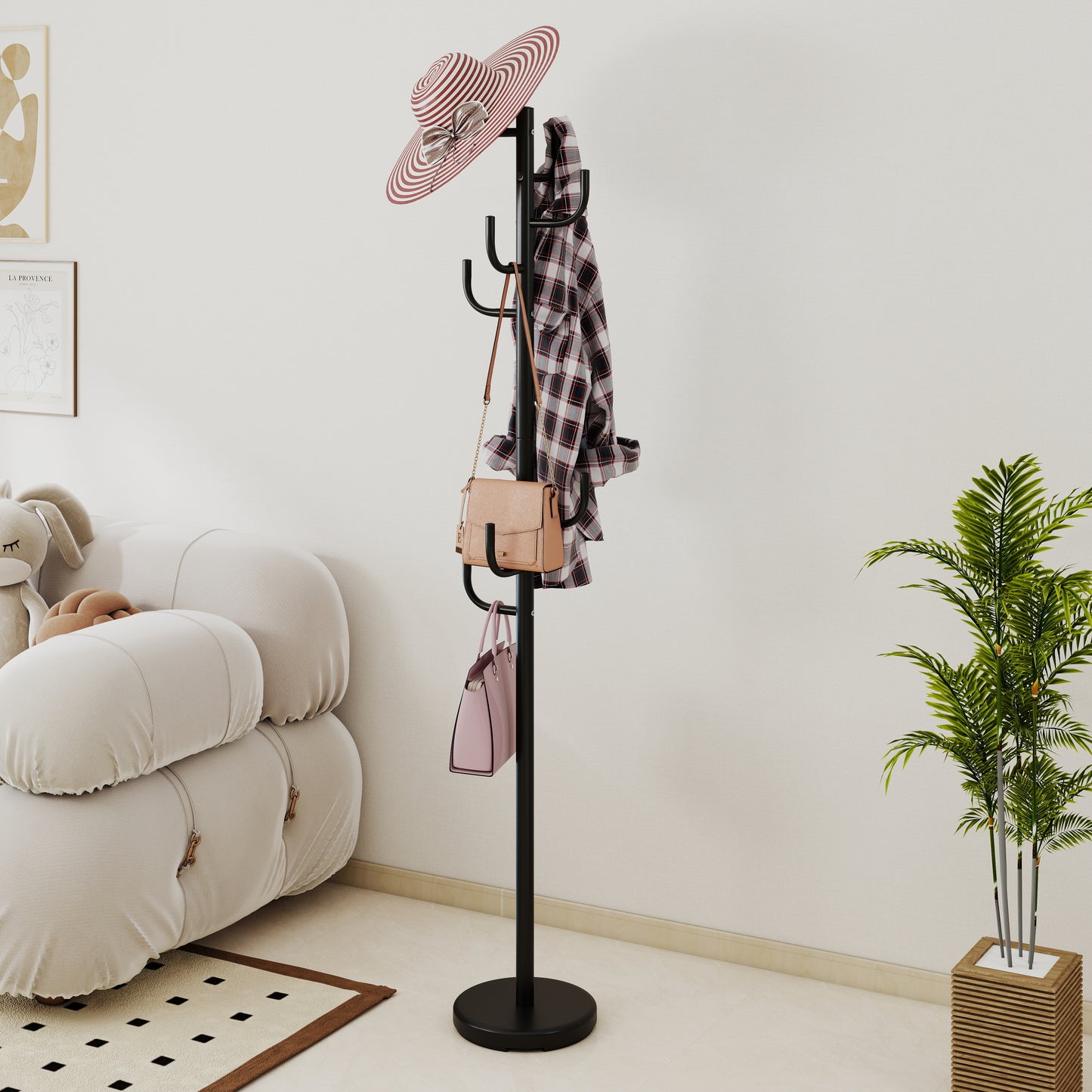 Metal Coat Rack Stand, 8 Sturdy Hooks, Metal Base, Black Coat Racks & Hall Trees at Gallery Canada