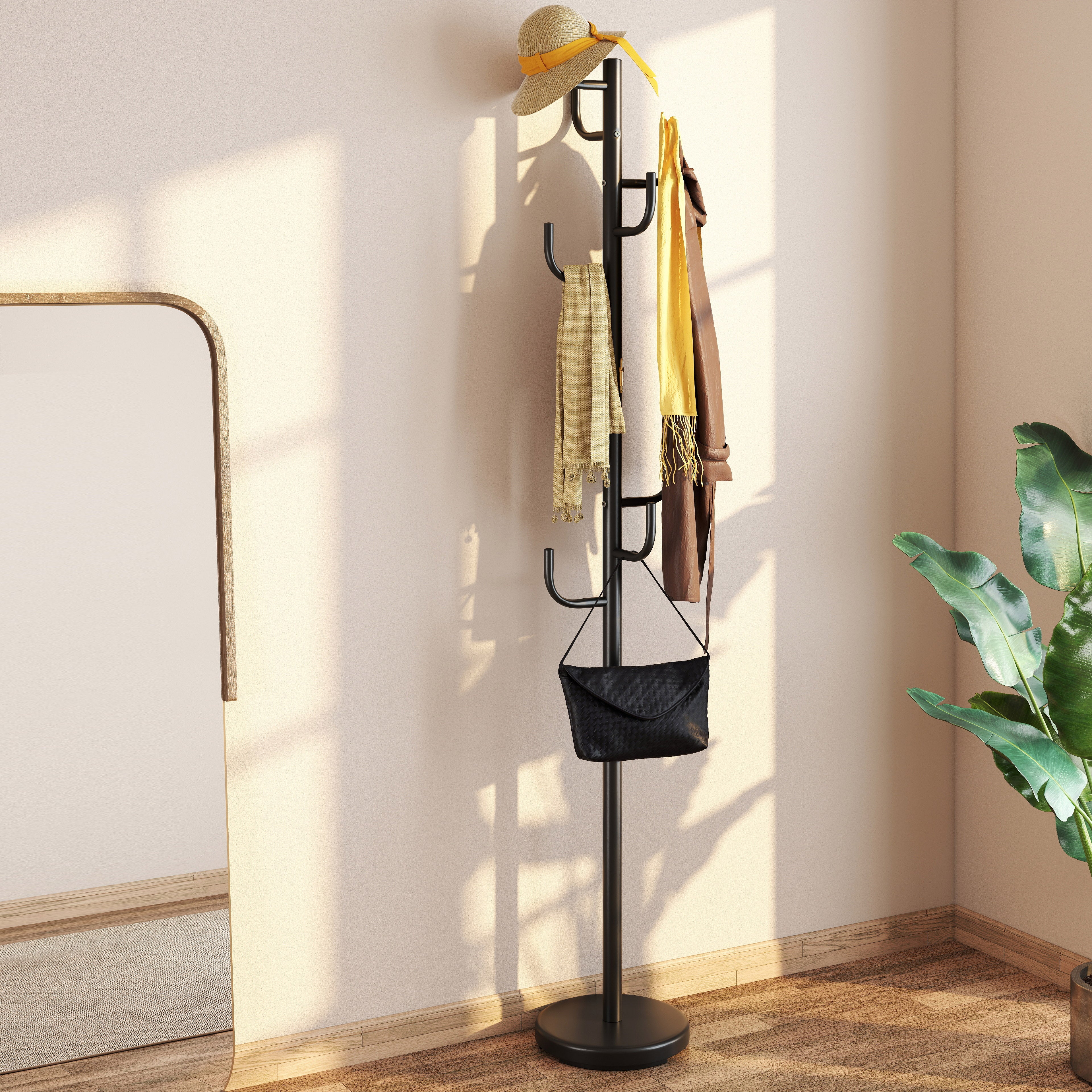 Metal Coat Rack Stand, 8 Sturdy Hooks, Metal Base, Black Coat Racks & Hall Trees at Gallery Canada