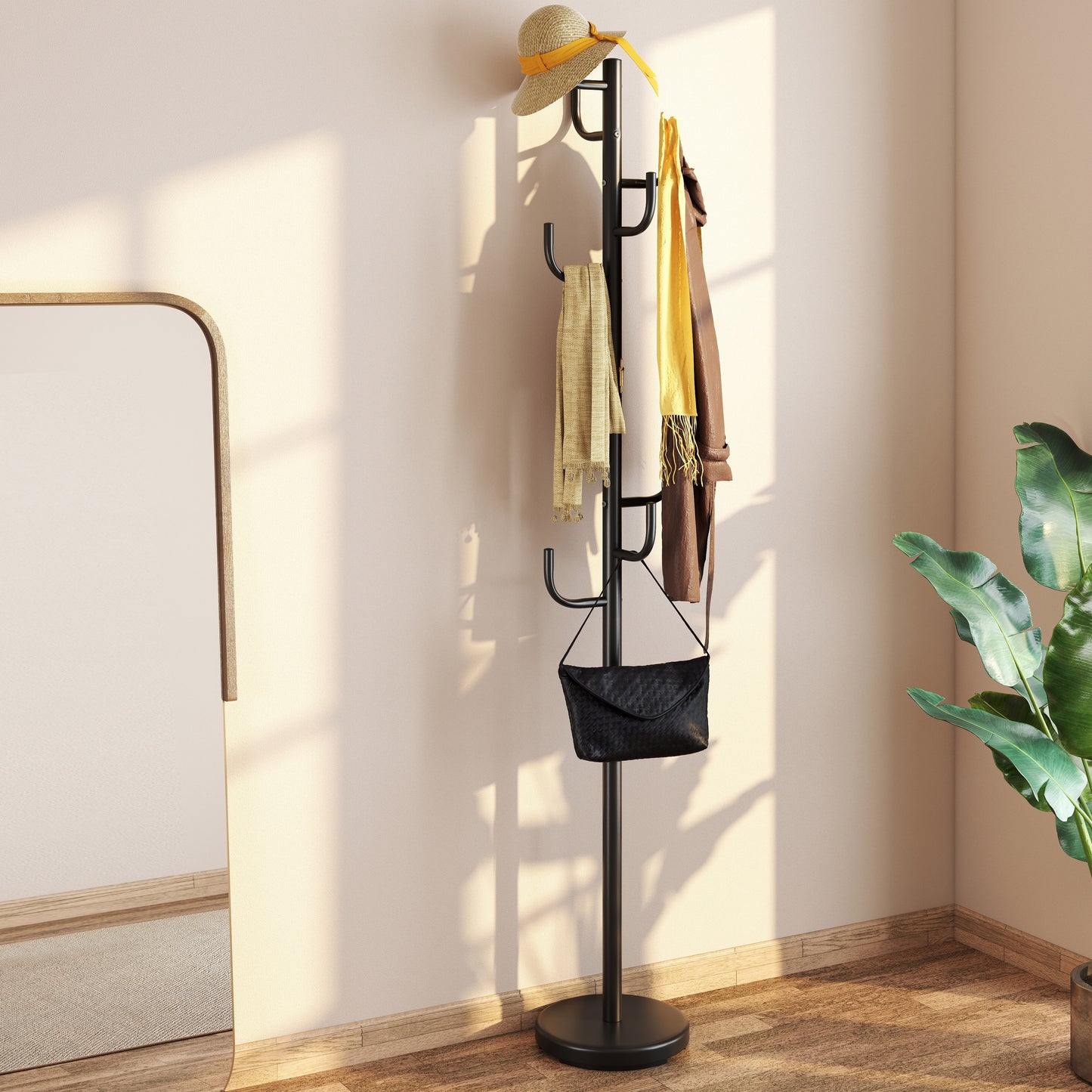 Metal Coat Rack Stand, 8 Sturdy Hooks, Metal Base, Black Coat Racks & Hall Trees at Gallery Canada