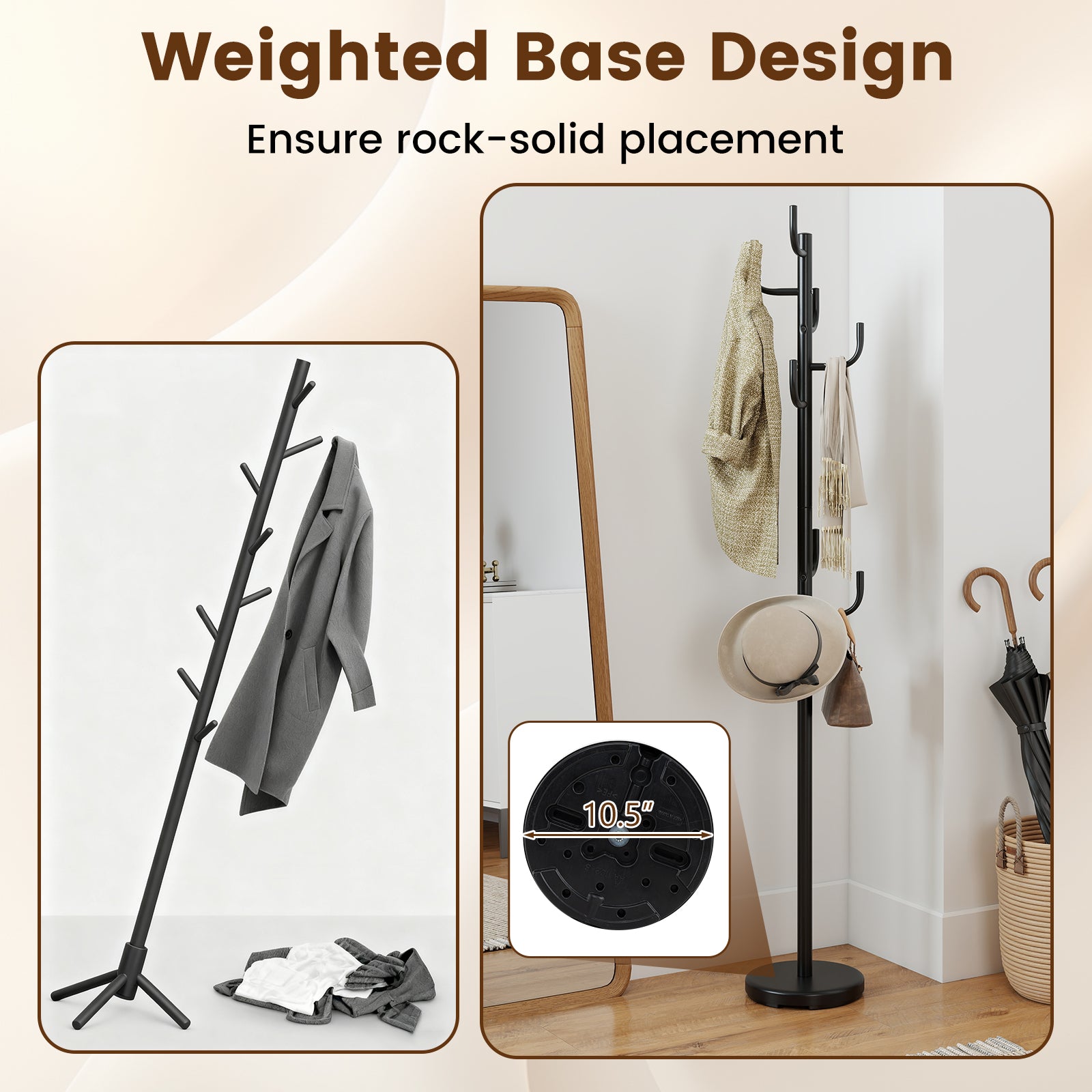 Metal Coat Rack Stand, 8 Sturdy Hooks, Metal Base, Black Coat Racks & Hall Trees at Gallery Canada