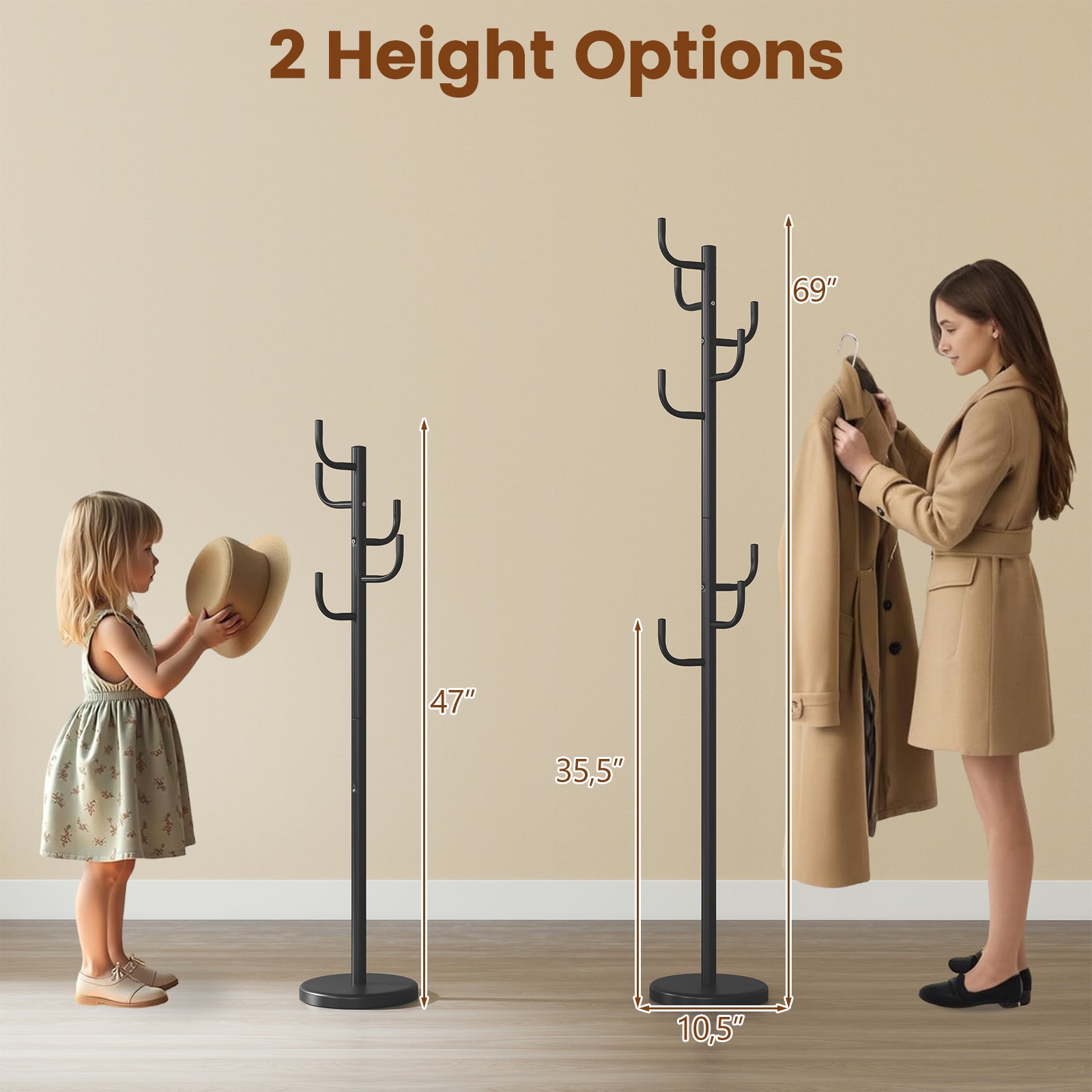Metal Coat Rack Stand, 8 Sturdy Hooks, Metal Base, Black Coat Racks & Hall Trees at Gallery Canada