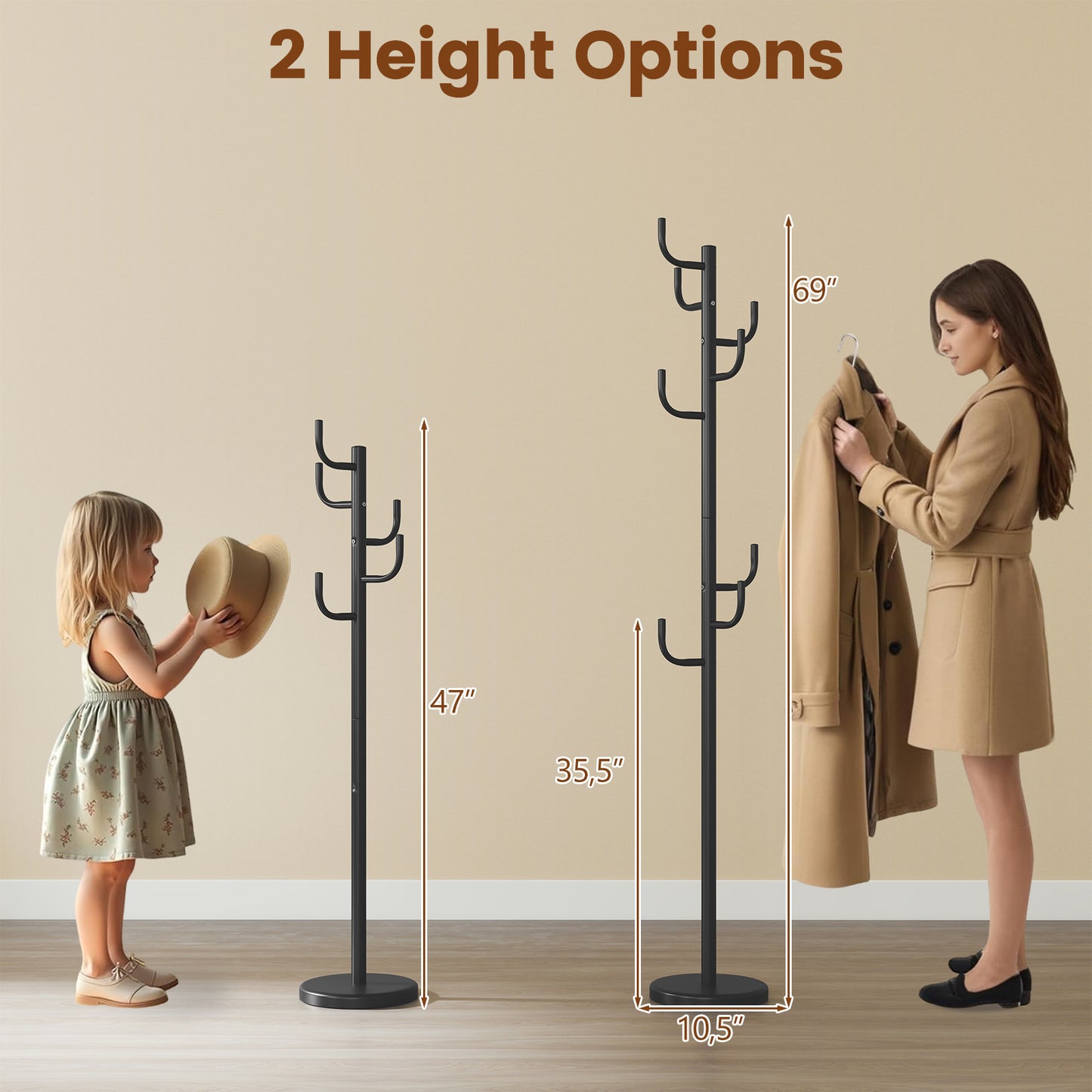 Metal Coat Rack Stand, 8 Sturdy Hooks, Metal Base, Black Coat Racks & Hall Trees at Gallery Canada