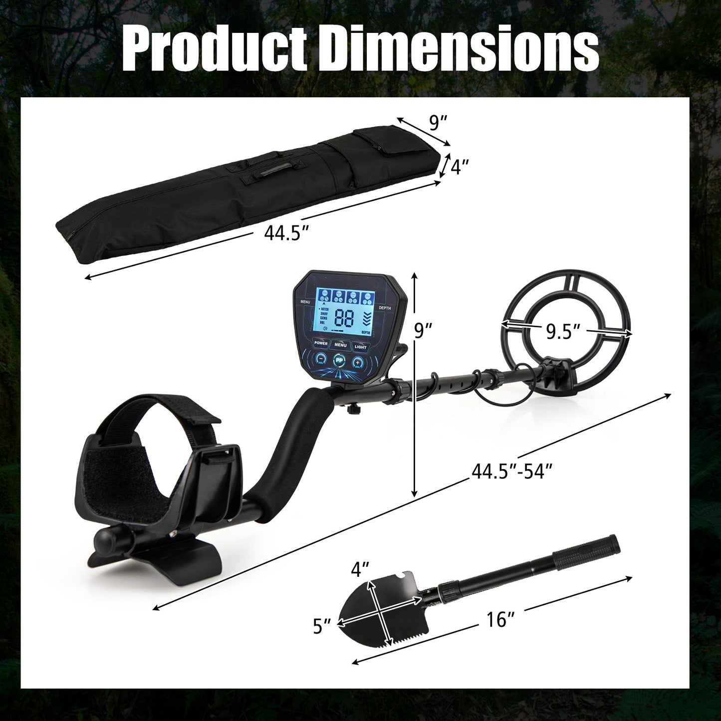 Metal Detector with Backlit LCD Display and Advanced DSP Chip, Black Garden Tools at Gallery Canada