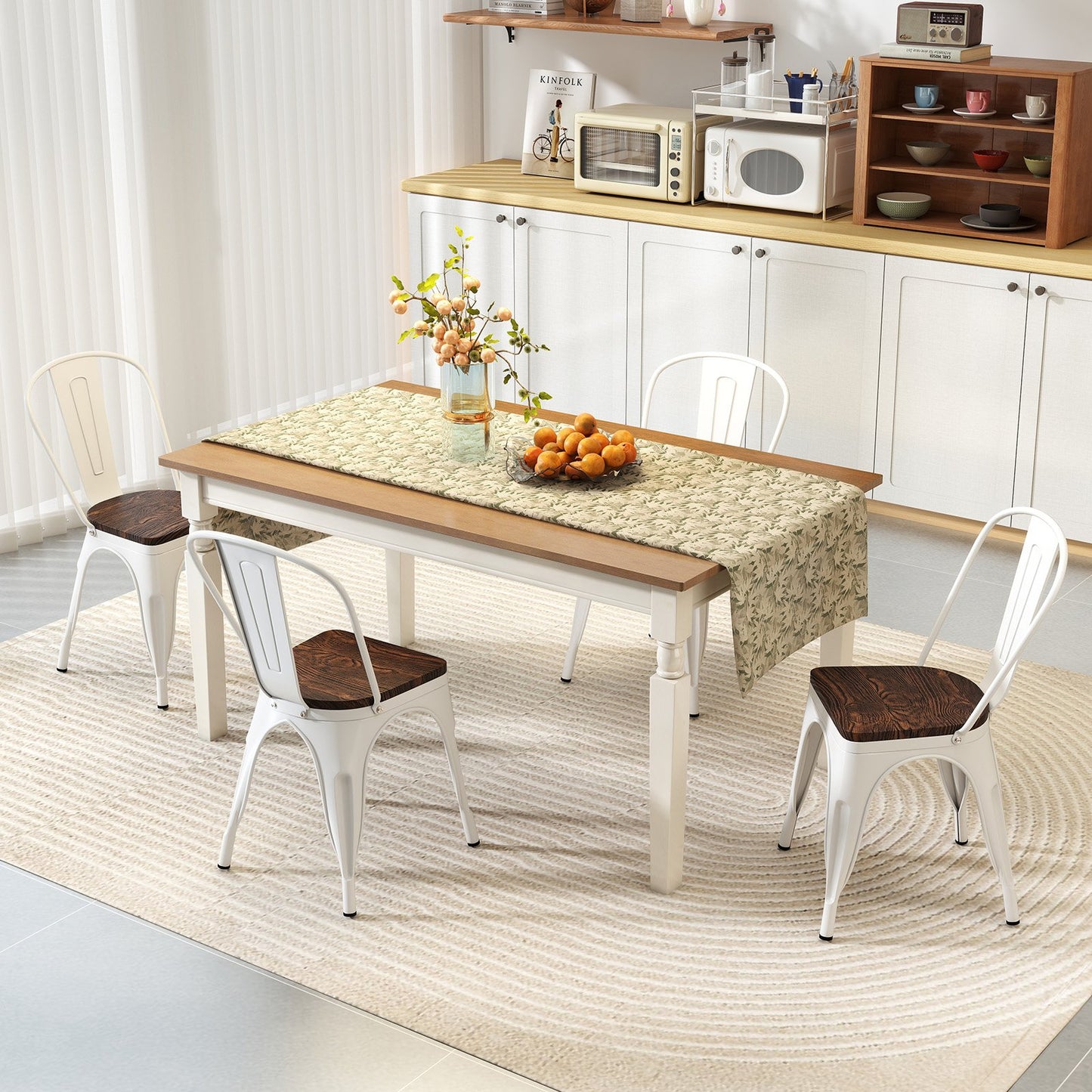 Metal Dining Chairs Set of 4 Stackable Kitchen Side Chairs with Wood Seat and Detachable High Backrest, White Dining Chairs at Gallery Canada