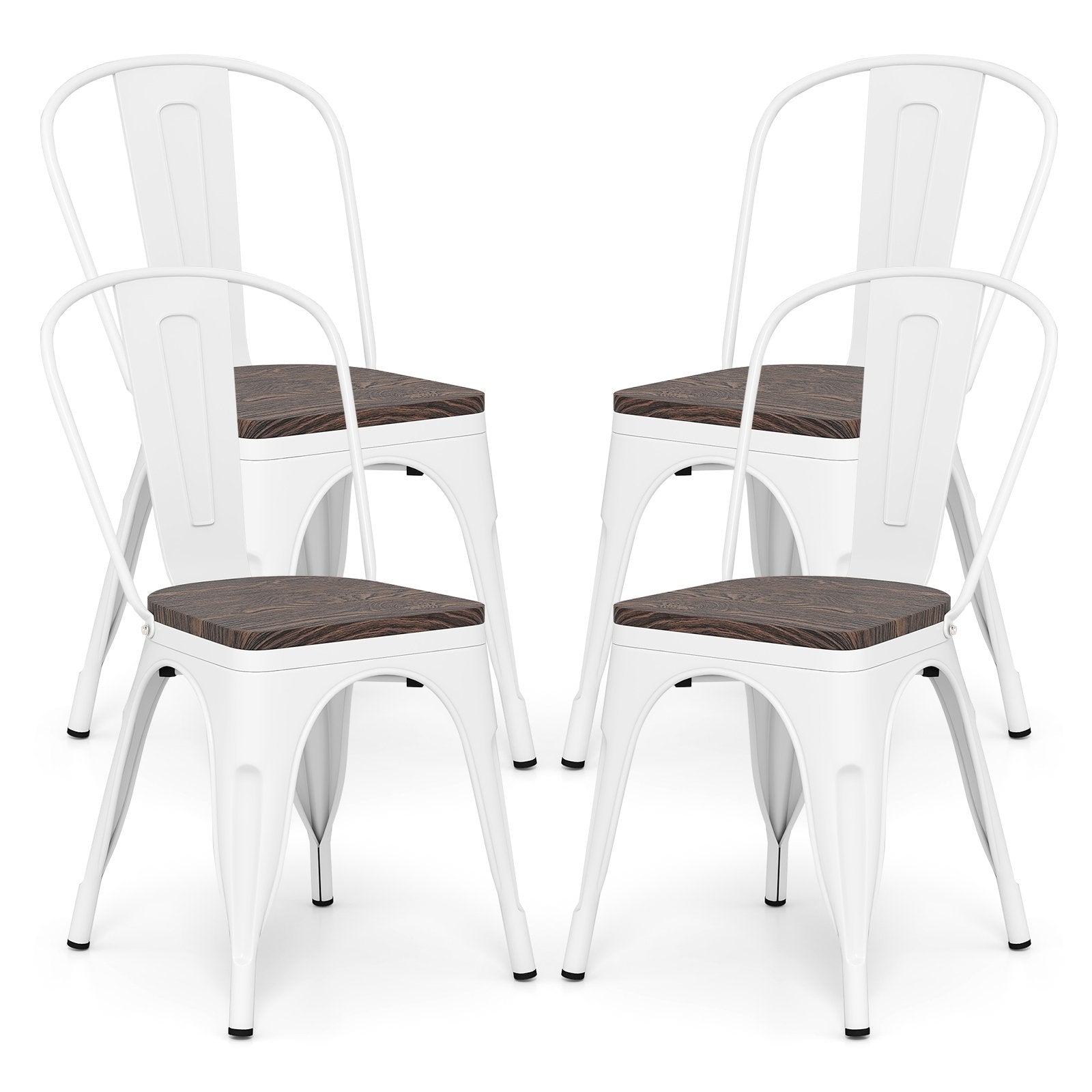 Metal Dining Chairs Set of 4 Stackable Kitchen Side Chairs with Wood Seat and Detachable High Backrest, White Dining Chairs White at Gallery Canada