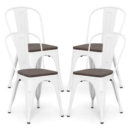 Metal Dining Chairs Set of 4 Stackable Kitchen Side Chairs with Wood Seat and Detachable High Backrest, White Dining Chairs White at Gallery Canada