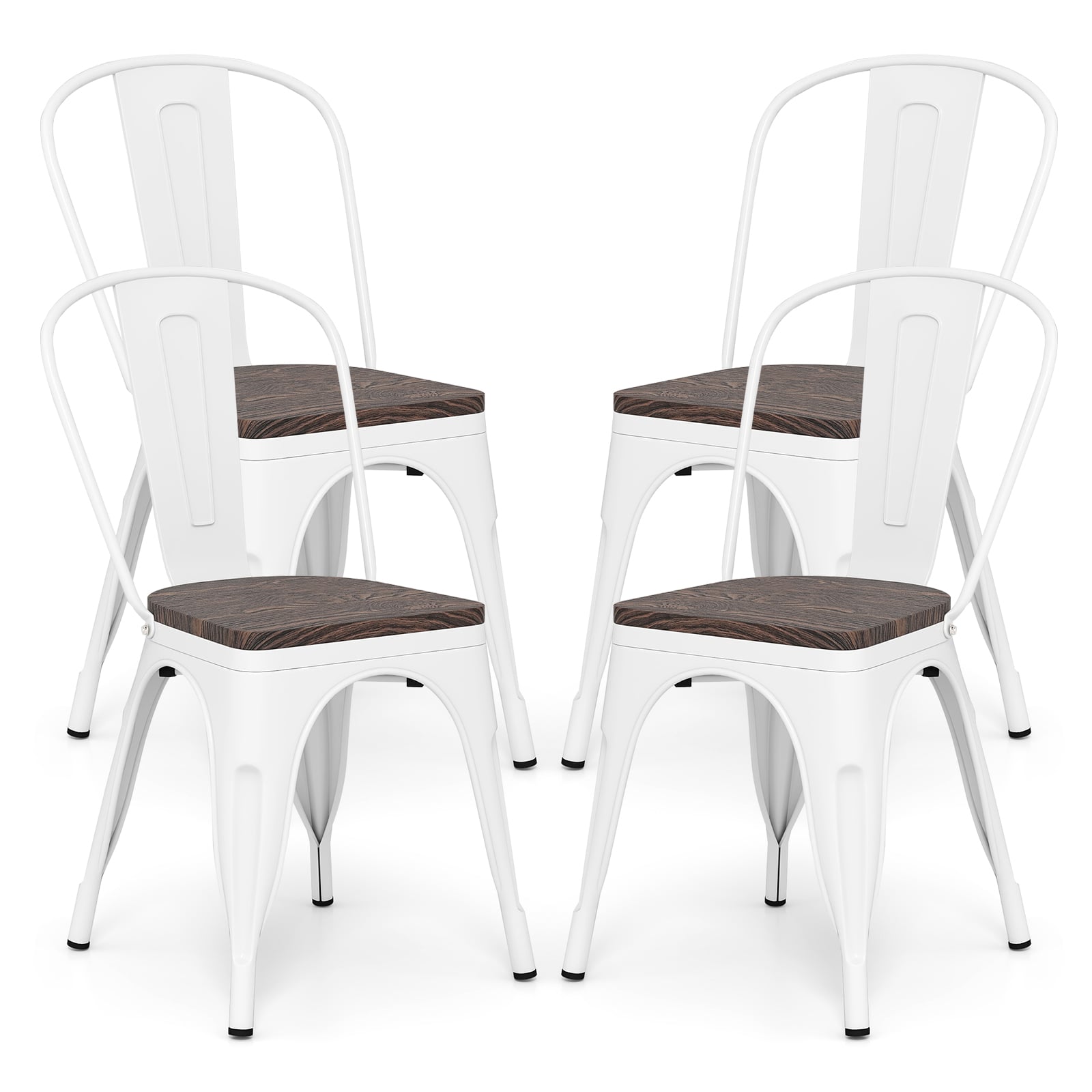Metal Dining Chairs, Set of 4, Stackable, Wood Seat, White Dining Chairs at Gallery Canada