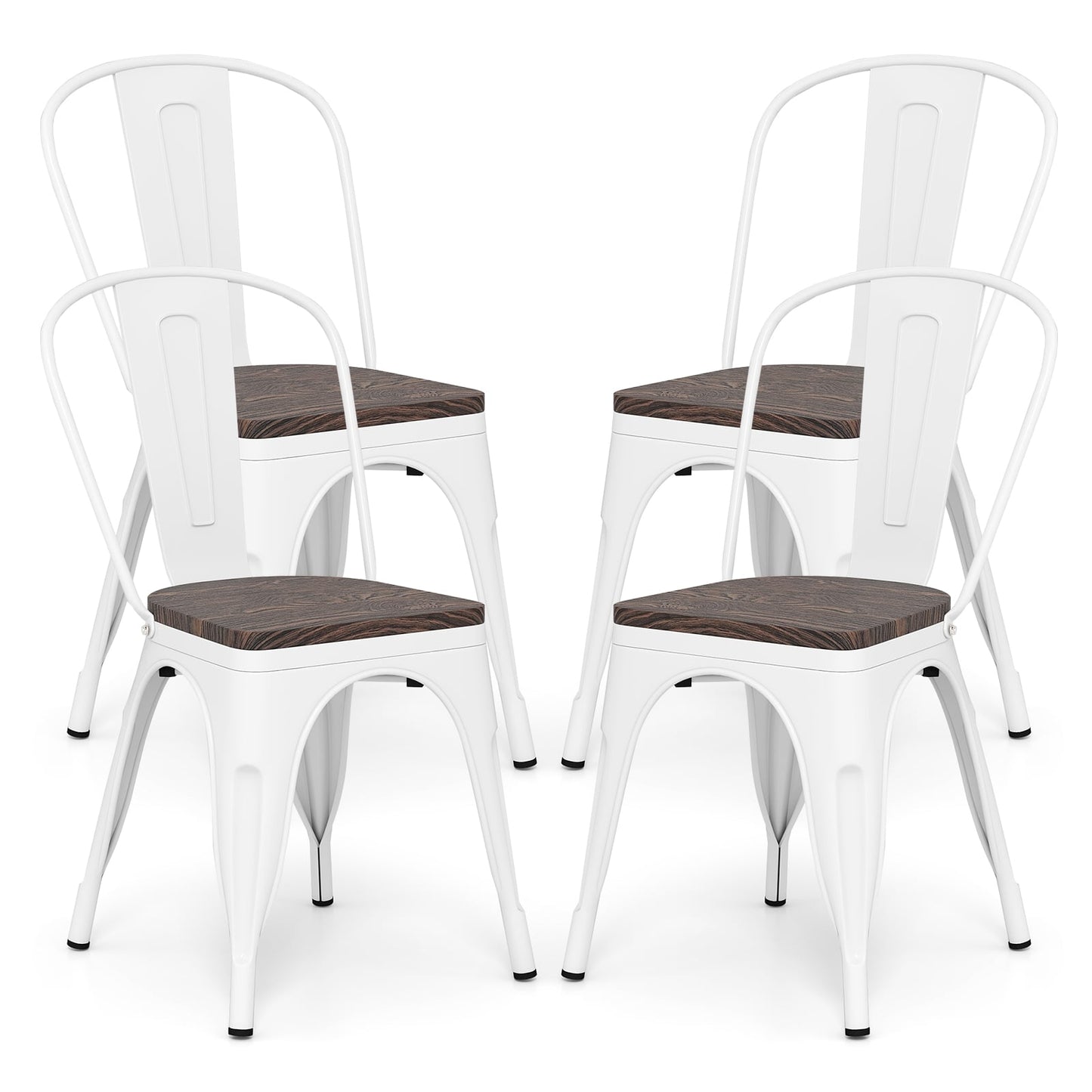 Metal Dining Chairs, Set of 4, Stackable, Wood Seat, White Dining Chairs at Gallery Canada