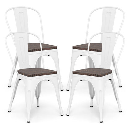 Metal Dining Chairs, Set of 4, Stackable, Wood Seat, White Dining Chairs at Gallery Canada