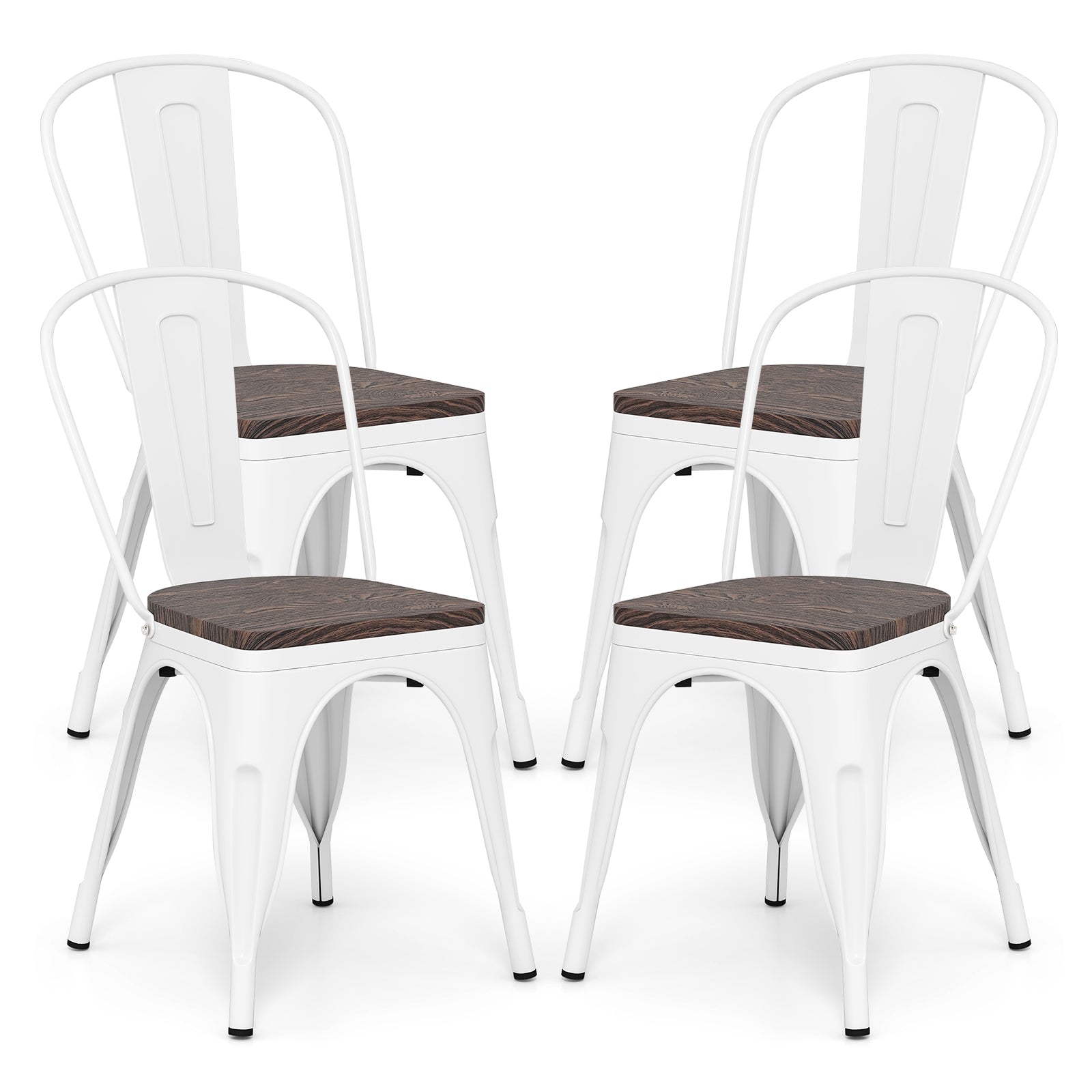 Metal Dining Chairs, Set of 4, Stackable, Wood Seat, White Dining Chairs White at Gallery Canada