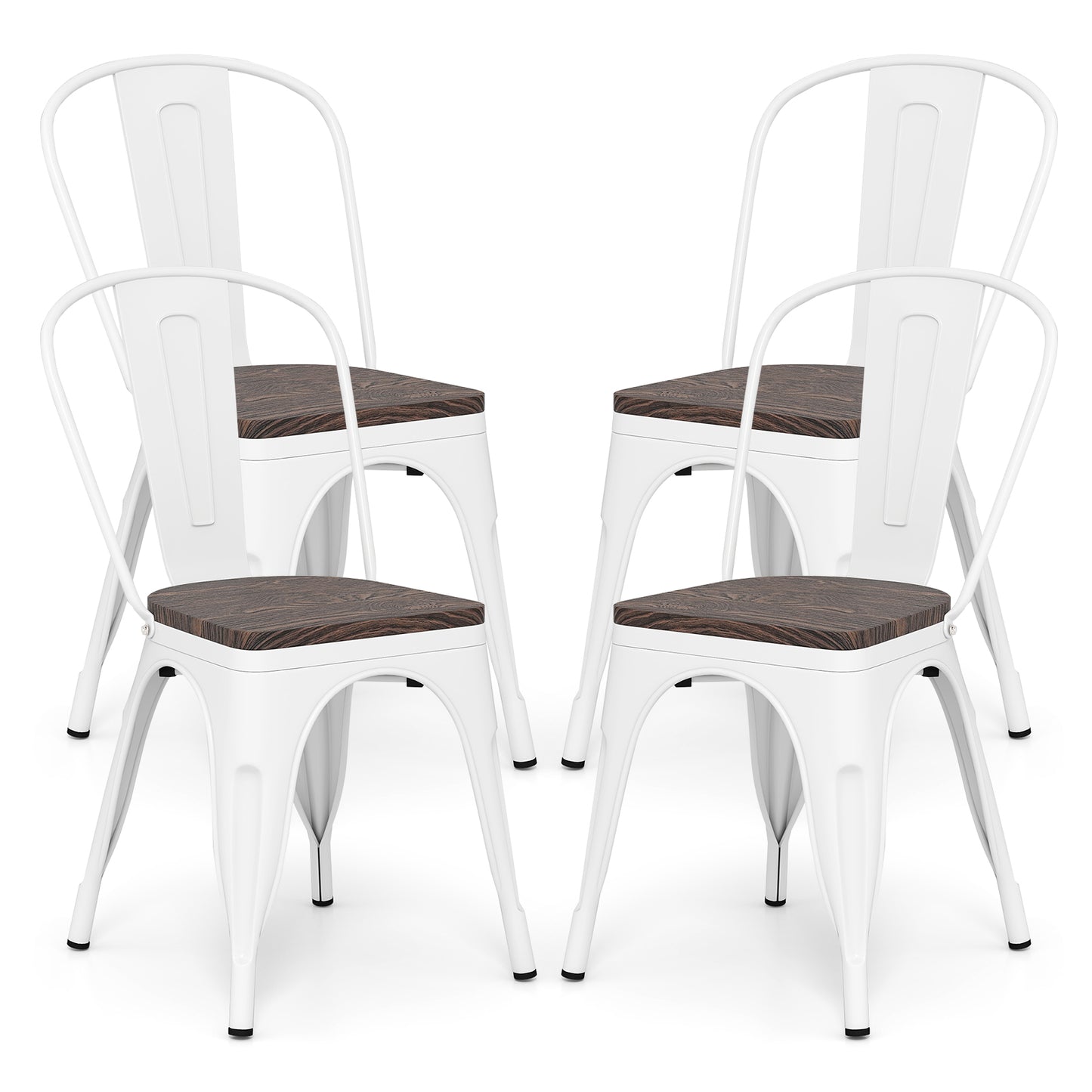 Metal Dining Chairs, Set of 4, Stackable, Wood Seat, White Dining Chairs White at Gallery Canada
