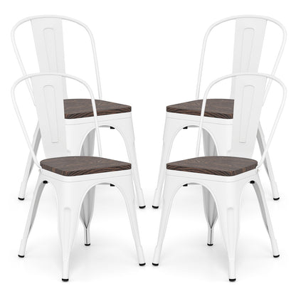 Metal Dining Chairs, Set of 4, Stackable, Wood Seat, White Dining Chairs White at Gallery Canada