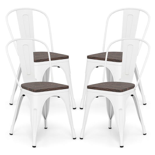 Metal Dining Chairs, Set of 4, Stackable, Wood Seat, White Dining Chairs White at Gallery Canada