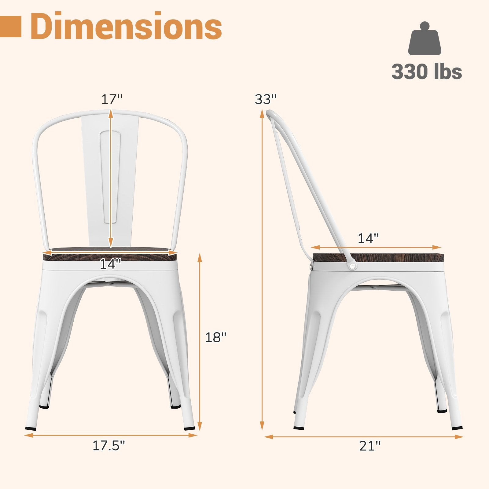Metal Dining Chairs Set of 4 Stackable Kitchen Side Chairs with Wood Seat and Detachable High Backrest, White Dining Chairs at Gallery Canada