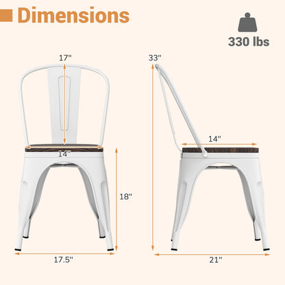 Metal Dining Chairs Set of 4 Stackable Kitchen Side Chairs with Wood Seat and Detachable High Backrest, White Dining Chairs at Gallery Canada
