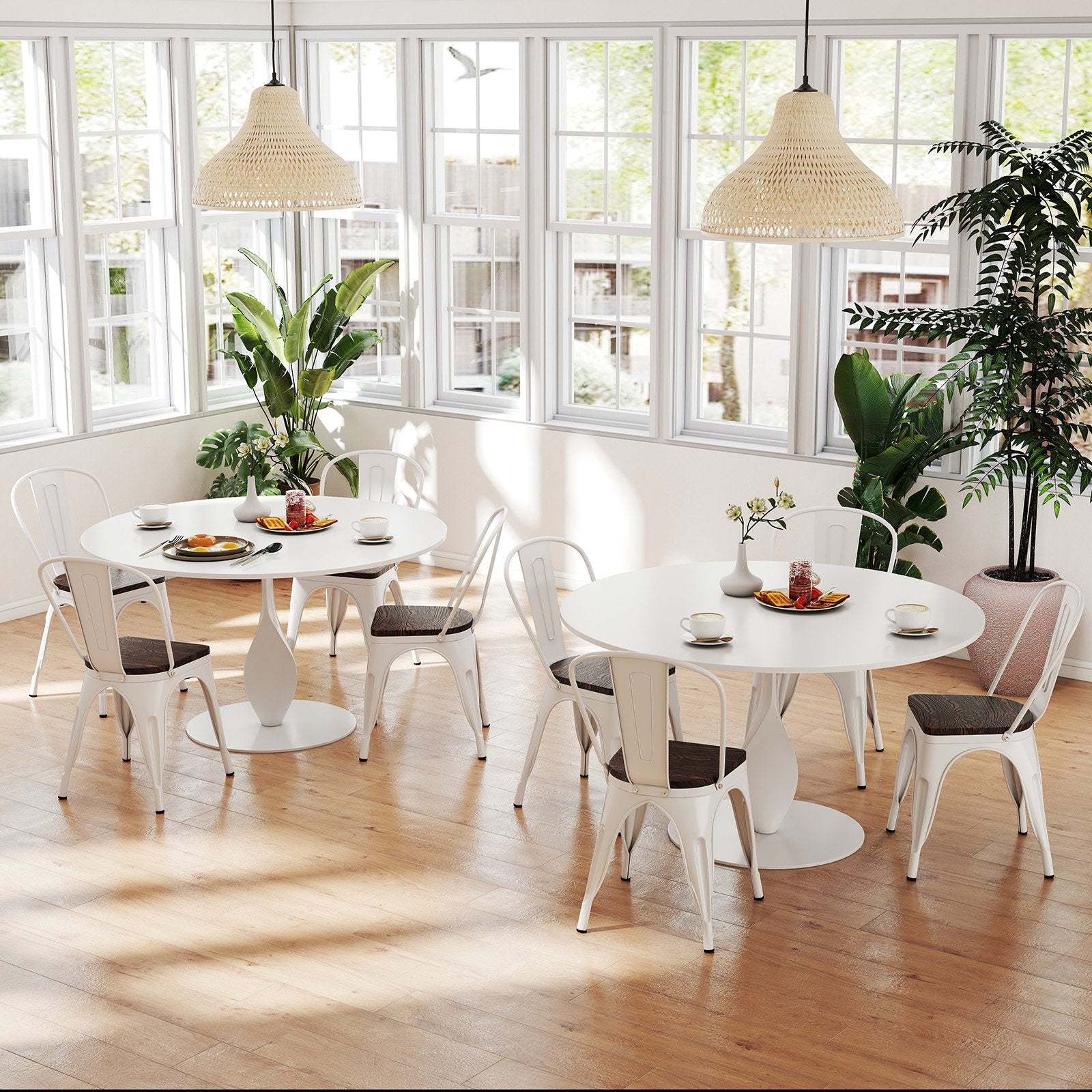 Metal Dining Chairs Set of 4 Stackable Kitchen Side Chairs with Wood Seat and Detachable High Backrest, White Dining Chairs at Gallery Canada