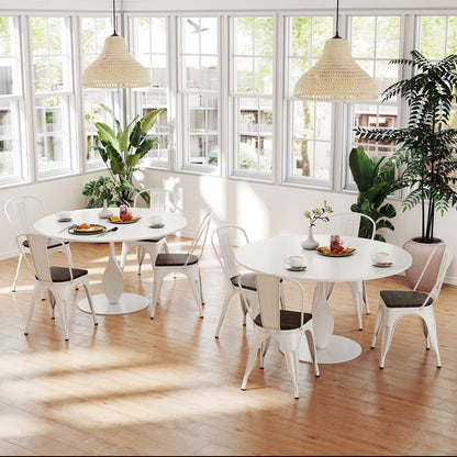 Metal Dining Chairs Set of 4 Stackable Kitchen Side Chairs with Wood Seat and Detachable High Backrest, White Dining Chairs at Gallery Canada