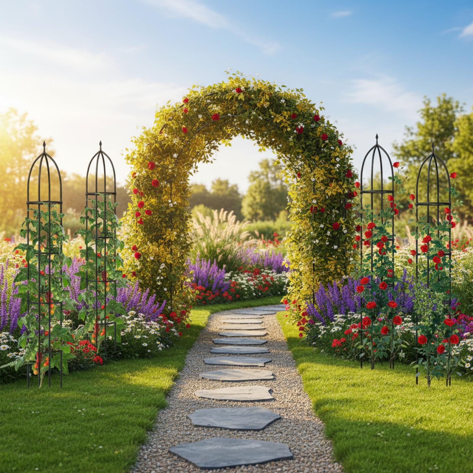 Metal Garden Arch And Obelisk Trellis Set For Climbing Plants Garden Options at Gallery Canada
