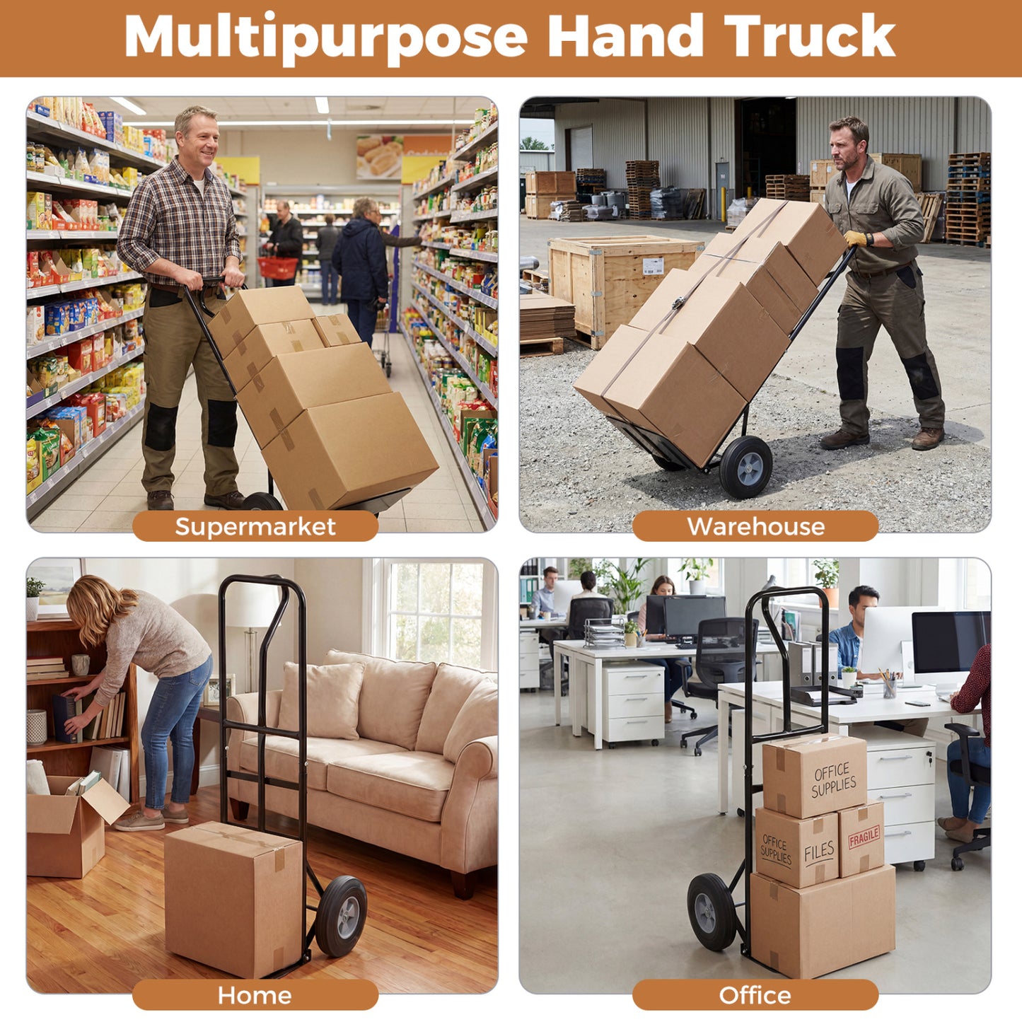 Heavy-Duty Metal Hand Truck, 600 LBS, 10inch Wheels, Black Garages at Gallery Canada