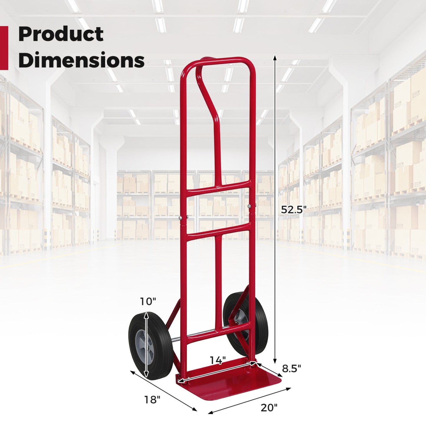 Metal Hand Truck, Heavy-Duty 600 LBS, 10inch Rubber Wheels, Red Garages at Gallery Canada