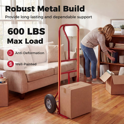Metal Hand Truck, Heavy-Duty 600 LBS, 10inch Rubber Wheels, Red Garages at Gallery Canada