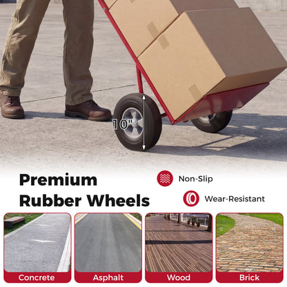 Metal Hand Truck, Heavy-Duty 600 LBS, 10inch Rubber Wheels, Red Garages at Gallery Canada