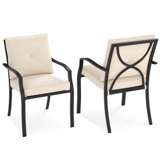 Metal Outdoor Dining Chair Set of 2 Stackable Patio Chairs with Armrests, Beige Patio Dining Chairs Beige at Gallery Canada