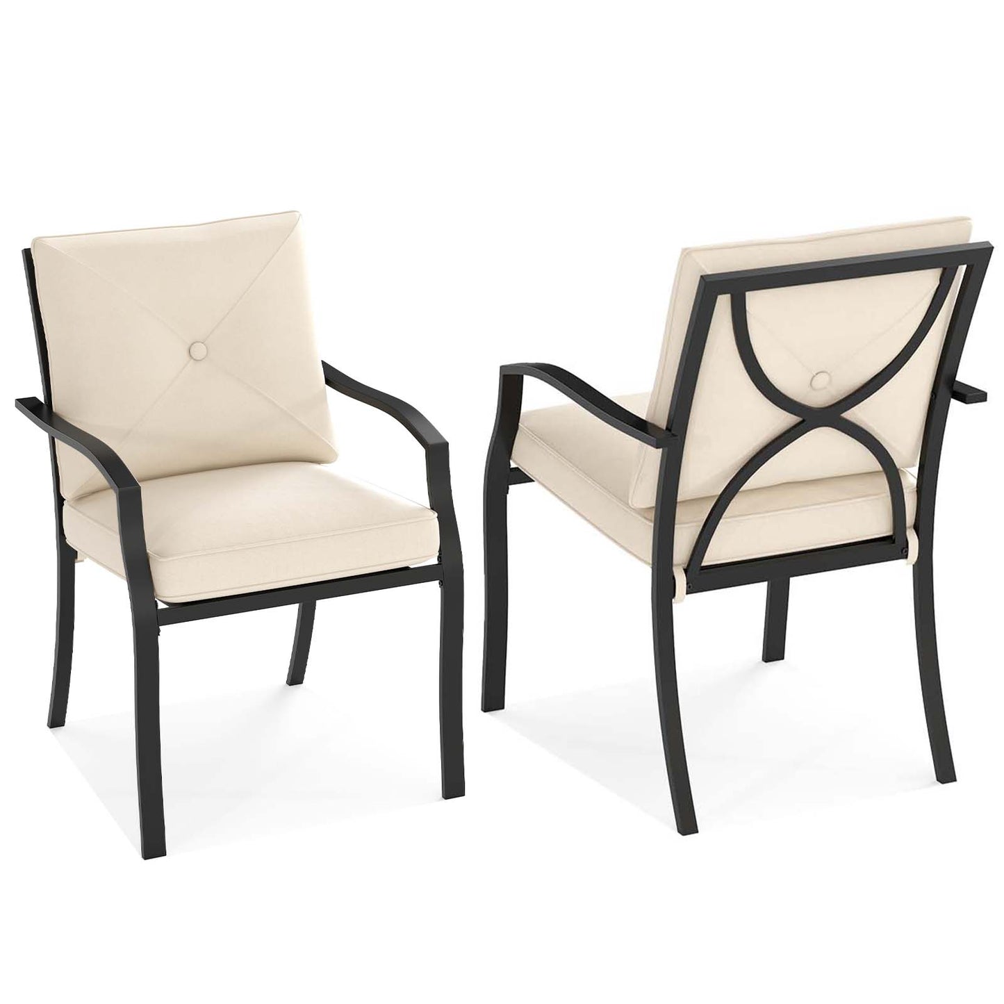 Metal Outdoor Dining Chair Set of 2 Stackable Patio Chairs with Armrests, Beige Patio Dining Chairs Beige at Gallery Canada