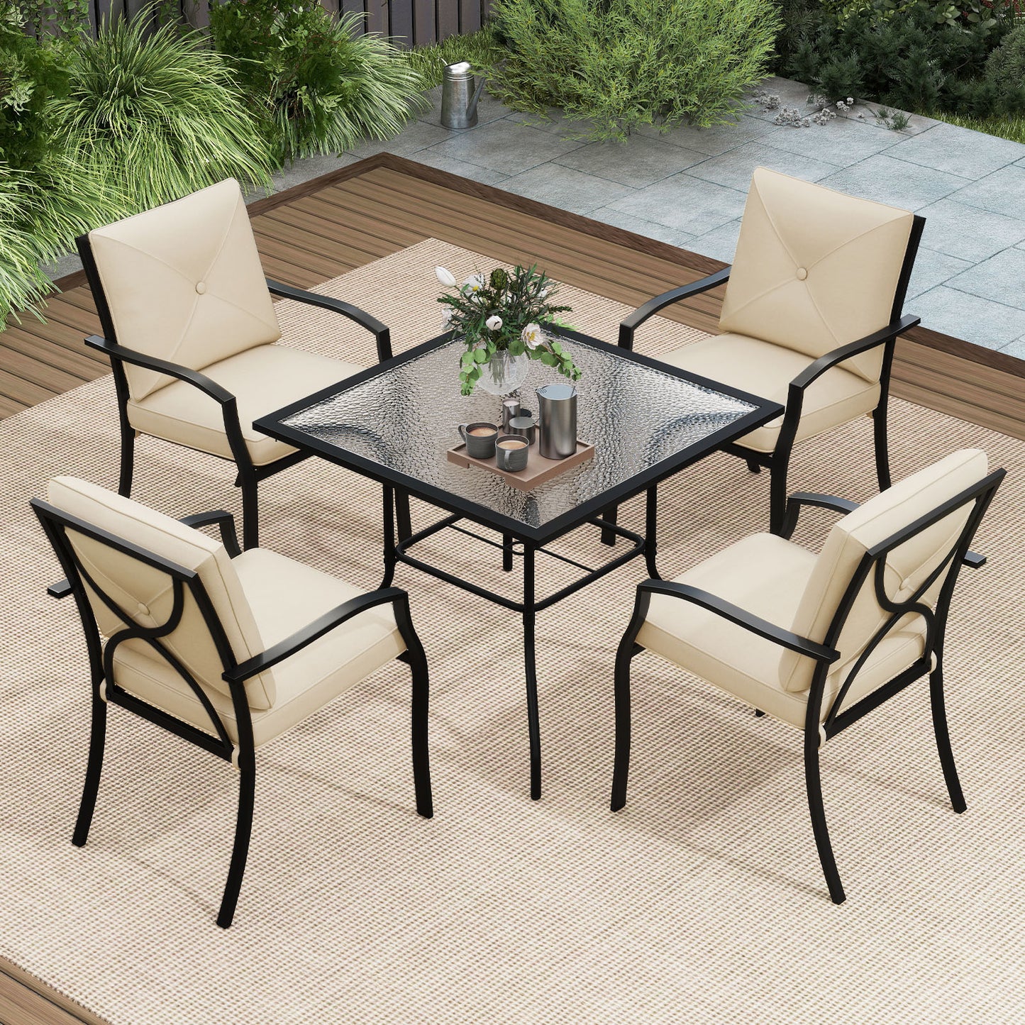 Metal Outdoor Dining Chair Set of 2 Stackable Patio Chairs with Armrests, Beige Patio Dining Chairs at Gallery Canada