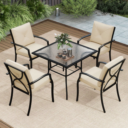Metal Outdoor Dining Chair Set of 2 Stackable Patio Chairs with Armrests, Beige Patio Dining Chairs at Gallery Canada