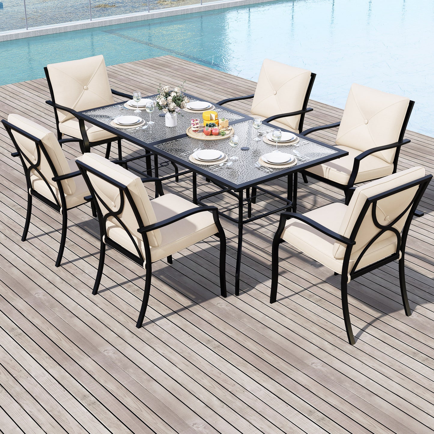 Metal Outdoor Dining Chair Set of 2 Stackable Patio Chairs with Armrests, Beige Patio Dining Chairs at Gallery Canada