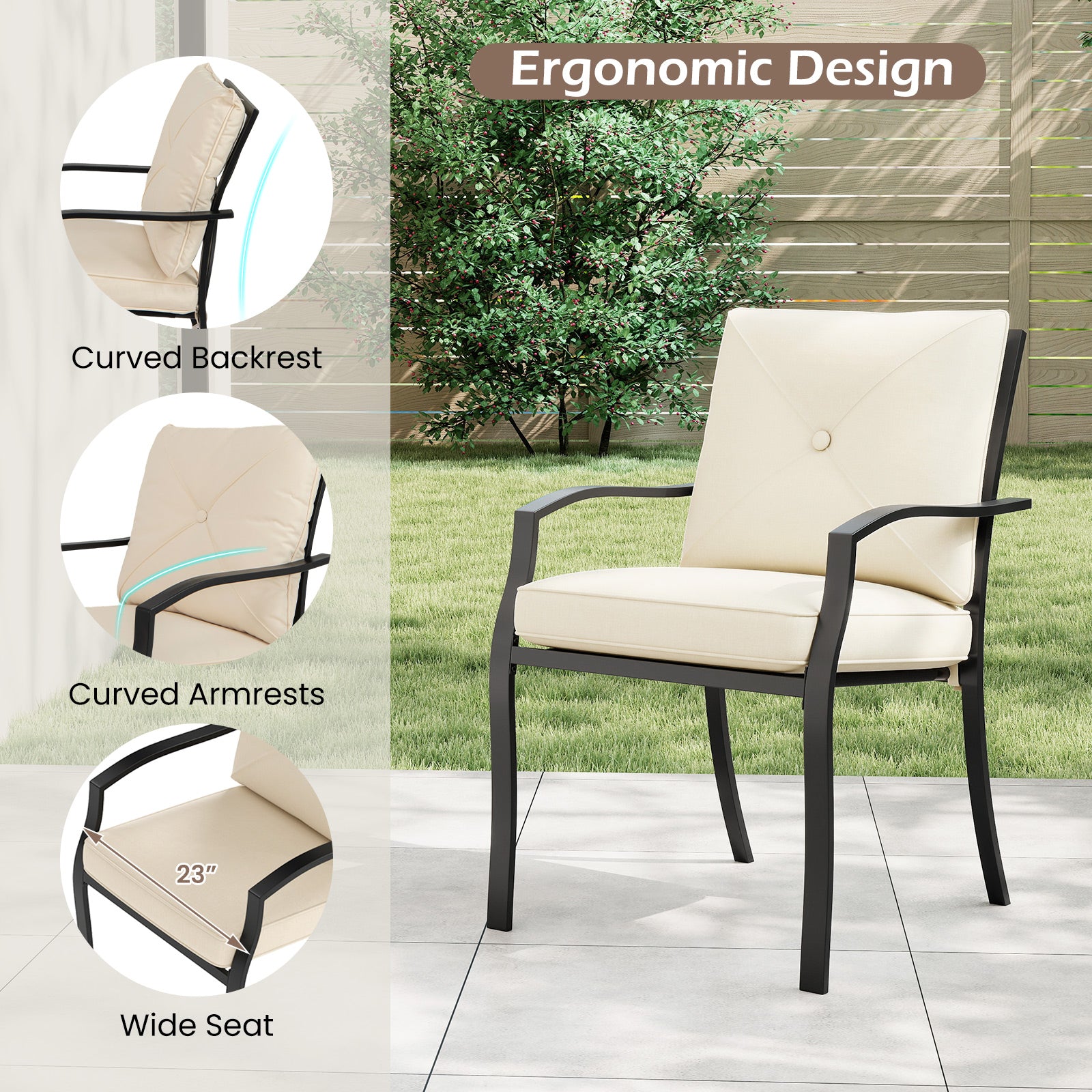 Metal Outdoor Dining Chair Set of 2 Stackable Patio Chairs with Armrests, Beige Patio Dining Chairs at Gallery Canada