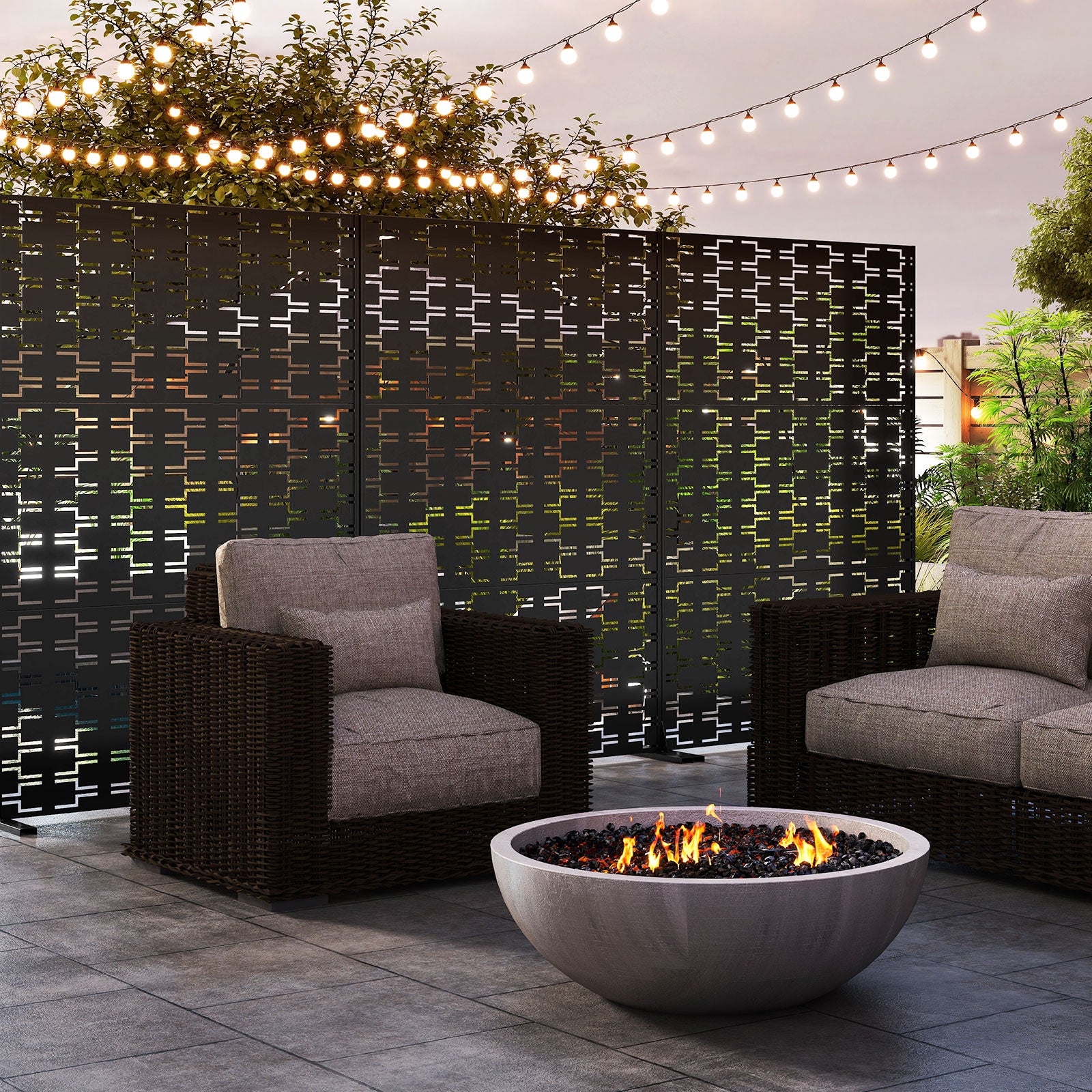 Metal Privacy Screen 72 x 48 Inch Freestanding Fence Panel Indoor Outdoor, Black Room Dividers at Gallery Canada